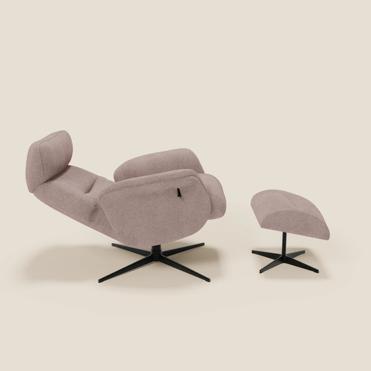 Lunor Poltrona relax reclinabile con pouf poggia-piedi in tessuto bouclé impermeabile T07 - divitt.sbs