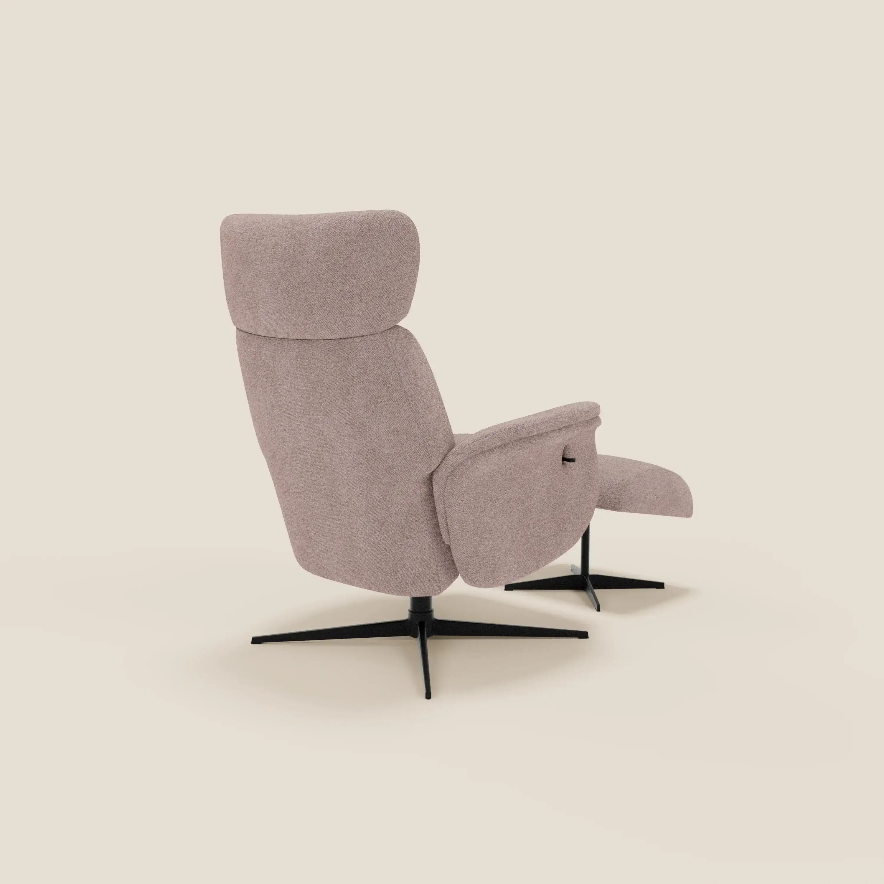 Lunor Poltrona relax reclinabile con pouf poggia-piedi in tessuto bouclé impermeabile T07 - divitt.sbs
