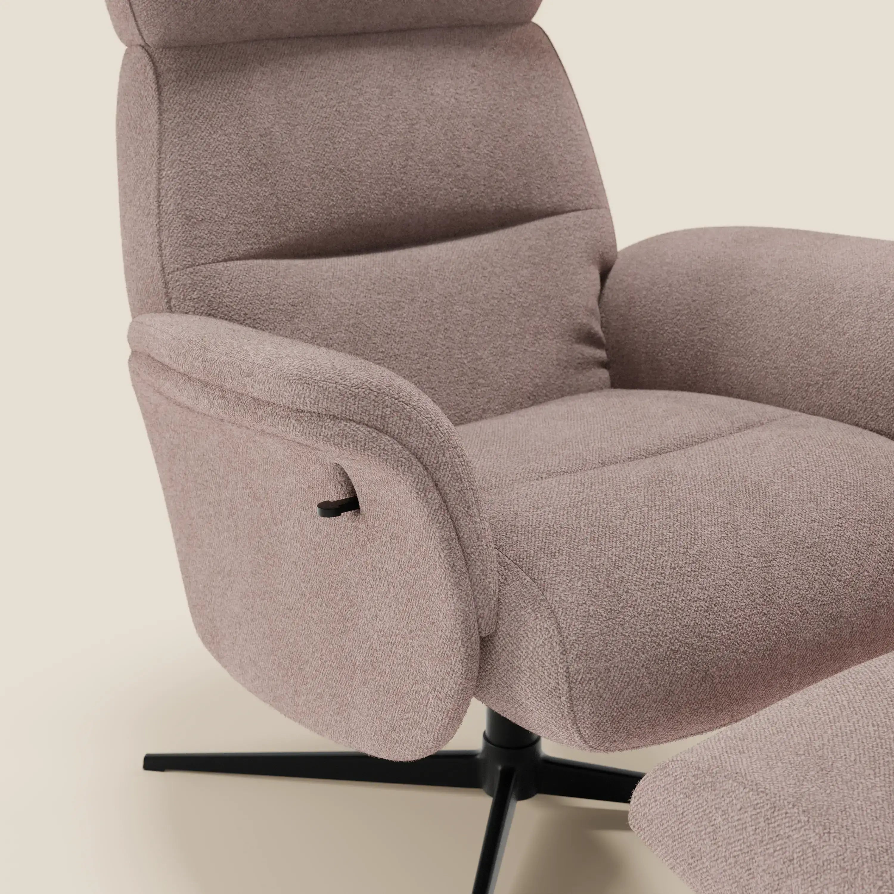 Lunor Poltrona relax reclinabile con pouf poggia-piedi in tessuto bouclé impermeabile T07 - divitt.sbs