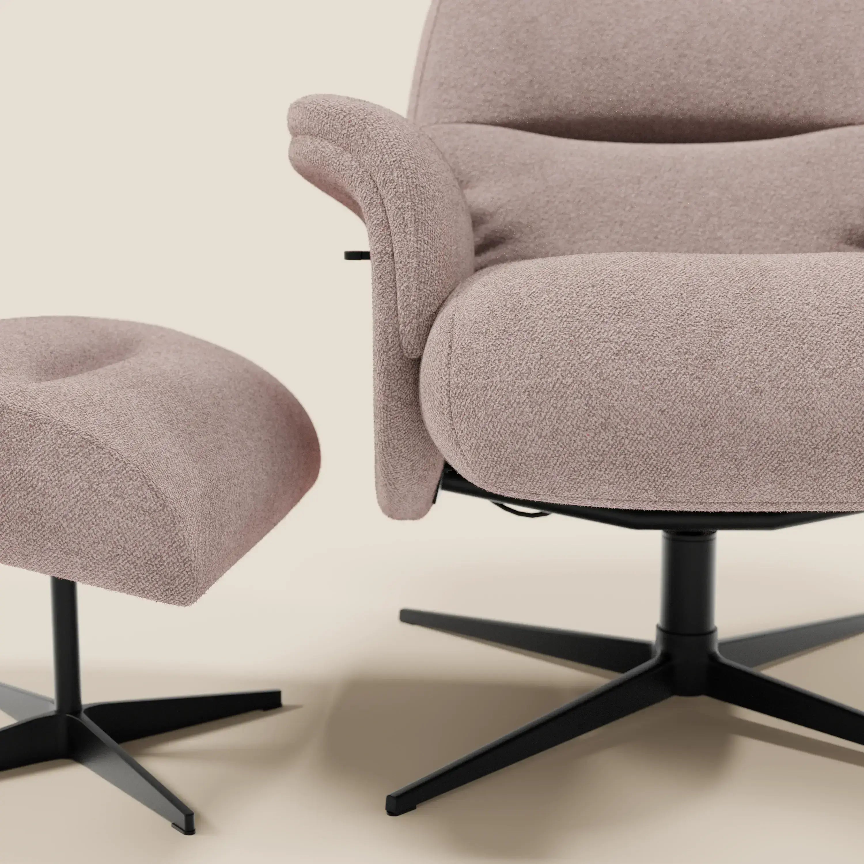 Lunor Poltrona relax reclinabile con pouf poggia-piedi in tessuto bouclé impermeabile T07 - divitt.sbs