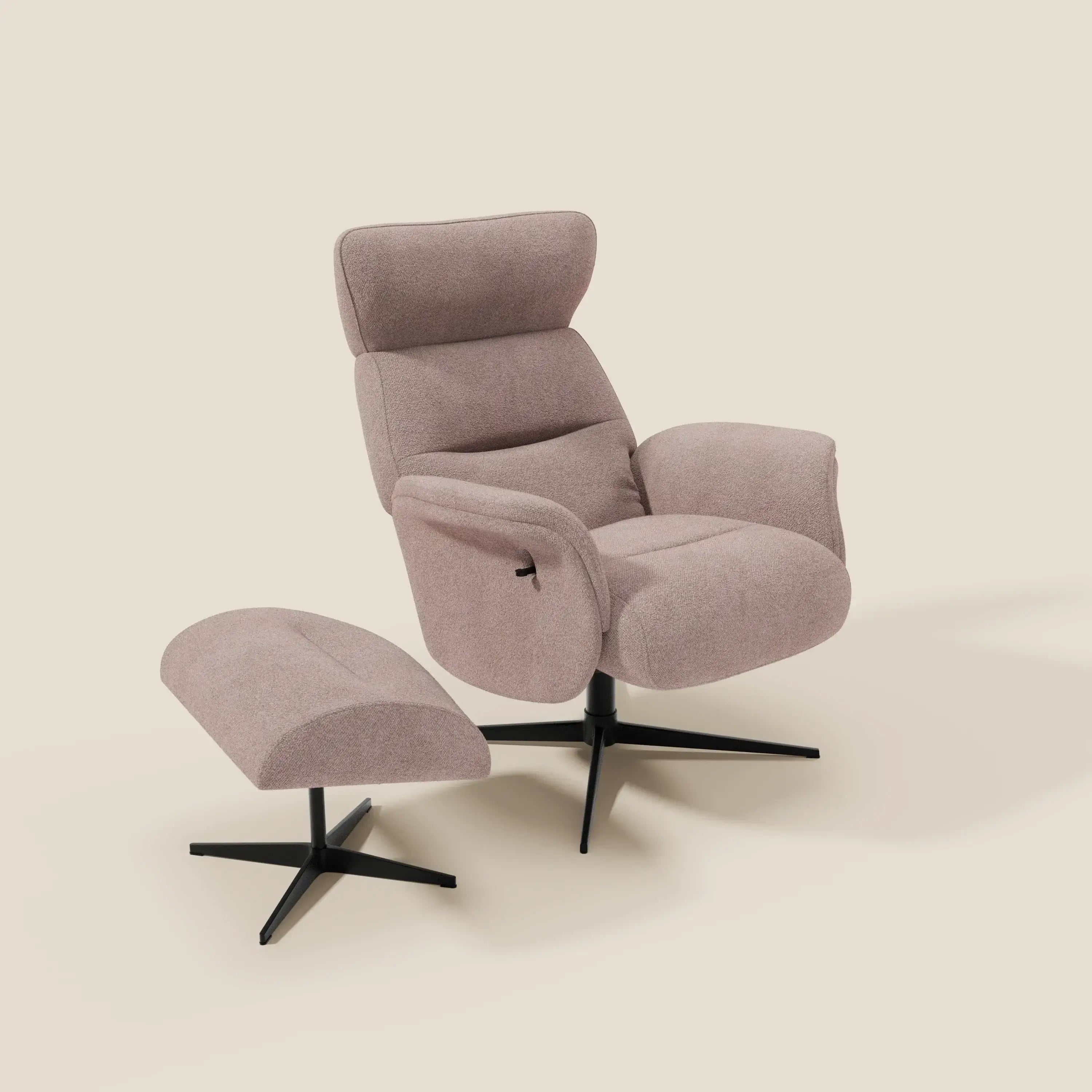 Lunor Poltrona relax reclinabile con pouf poggia-piedi in tessuto bouclé impermeabile T07 - divitt.sbs