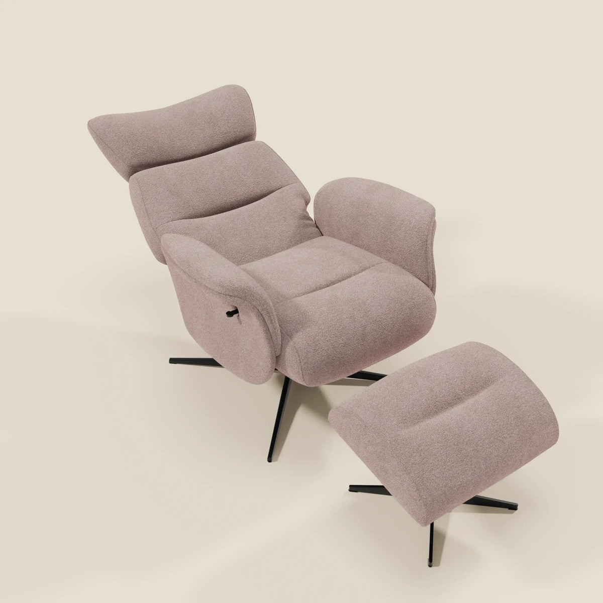 Lunor Poltrona relax reclinabile con pouf poggia-piedi in tessuto bouclé impermeabile T07 - divitt.sbs