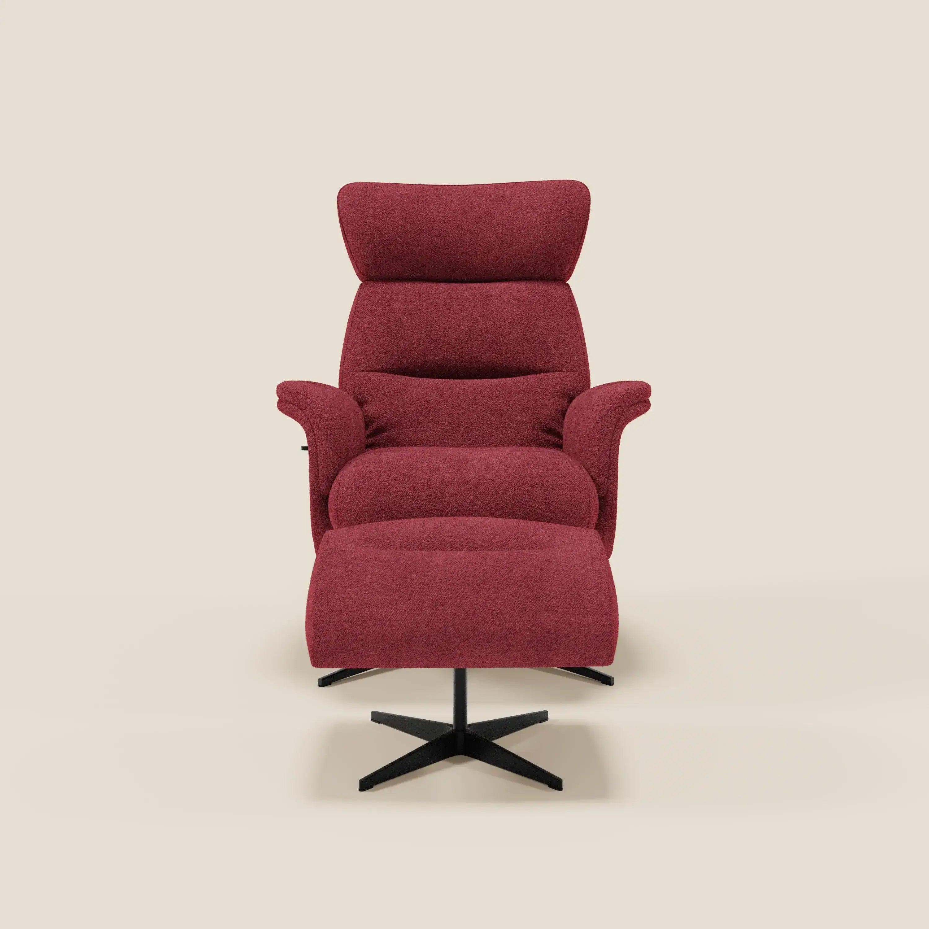 Lunor Poltrona relax reclinabile con pouf poggia-piedi in tessuto bouclé impermeabile T07 - divitt.sbs