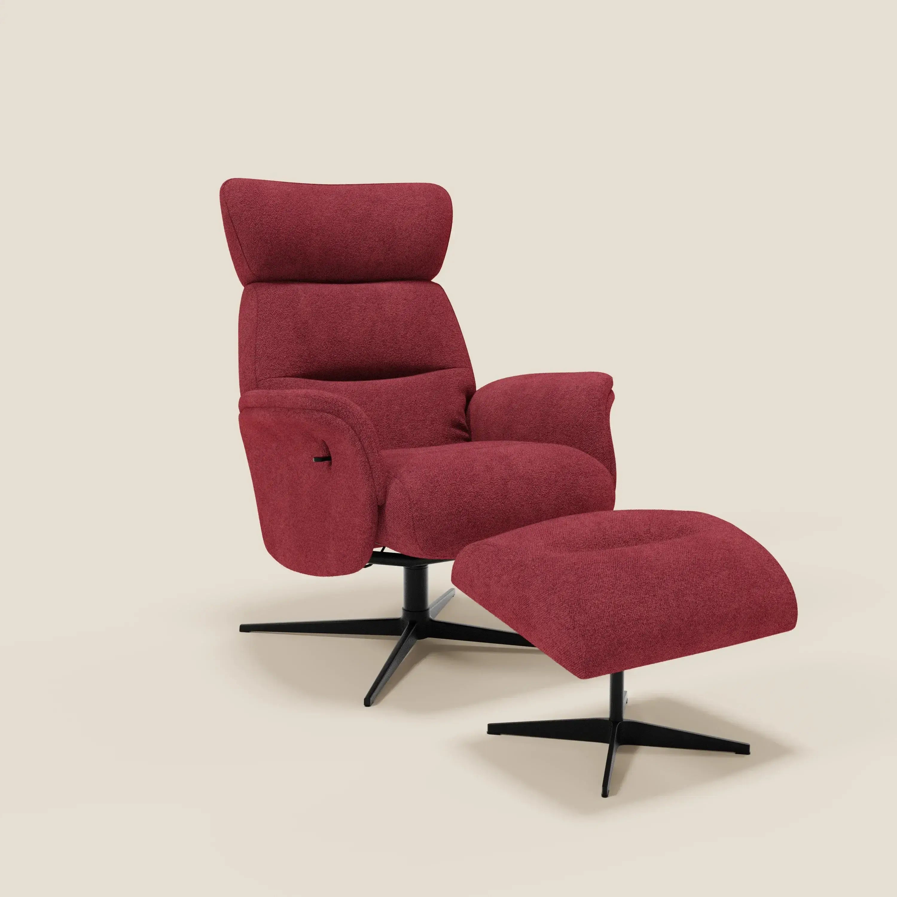 Lunor Poltrona relax reclinabile con pouf poggia-piedi in tessuto bouclé impermeabile T07 - divitt.sbs
