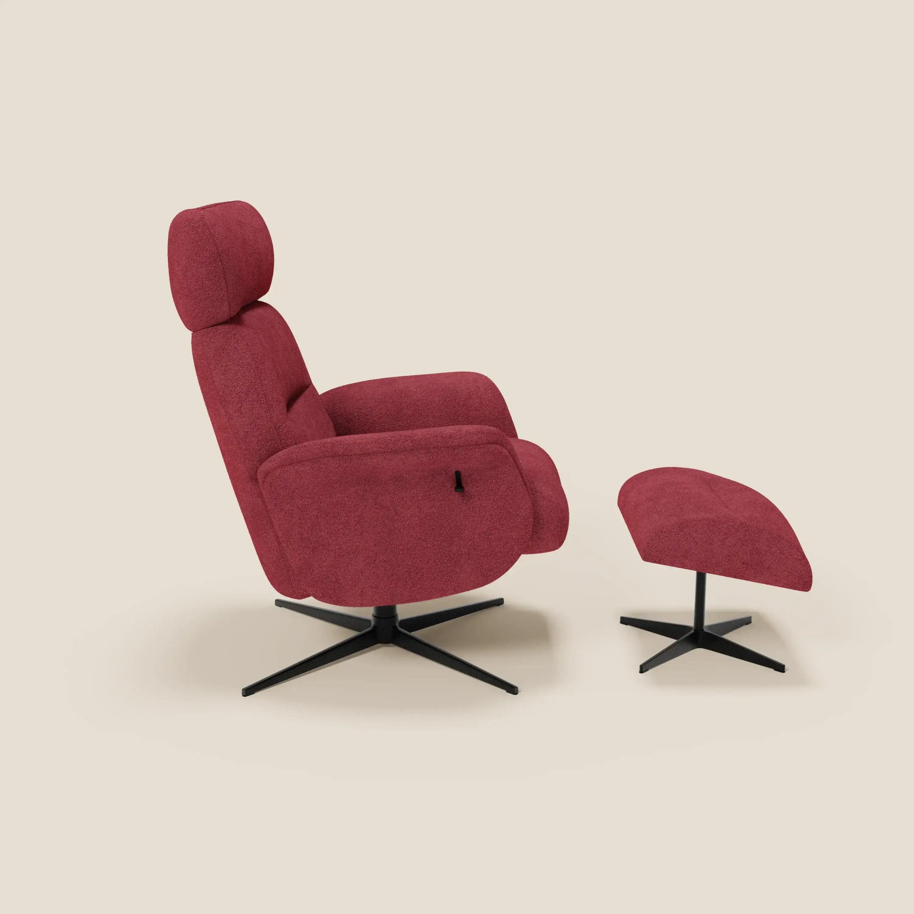 Lunor Poltrona relax reclinabile con pouf poggia-piedi in tessuto bouclé impermeabile T07 - divitt.sbs