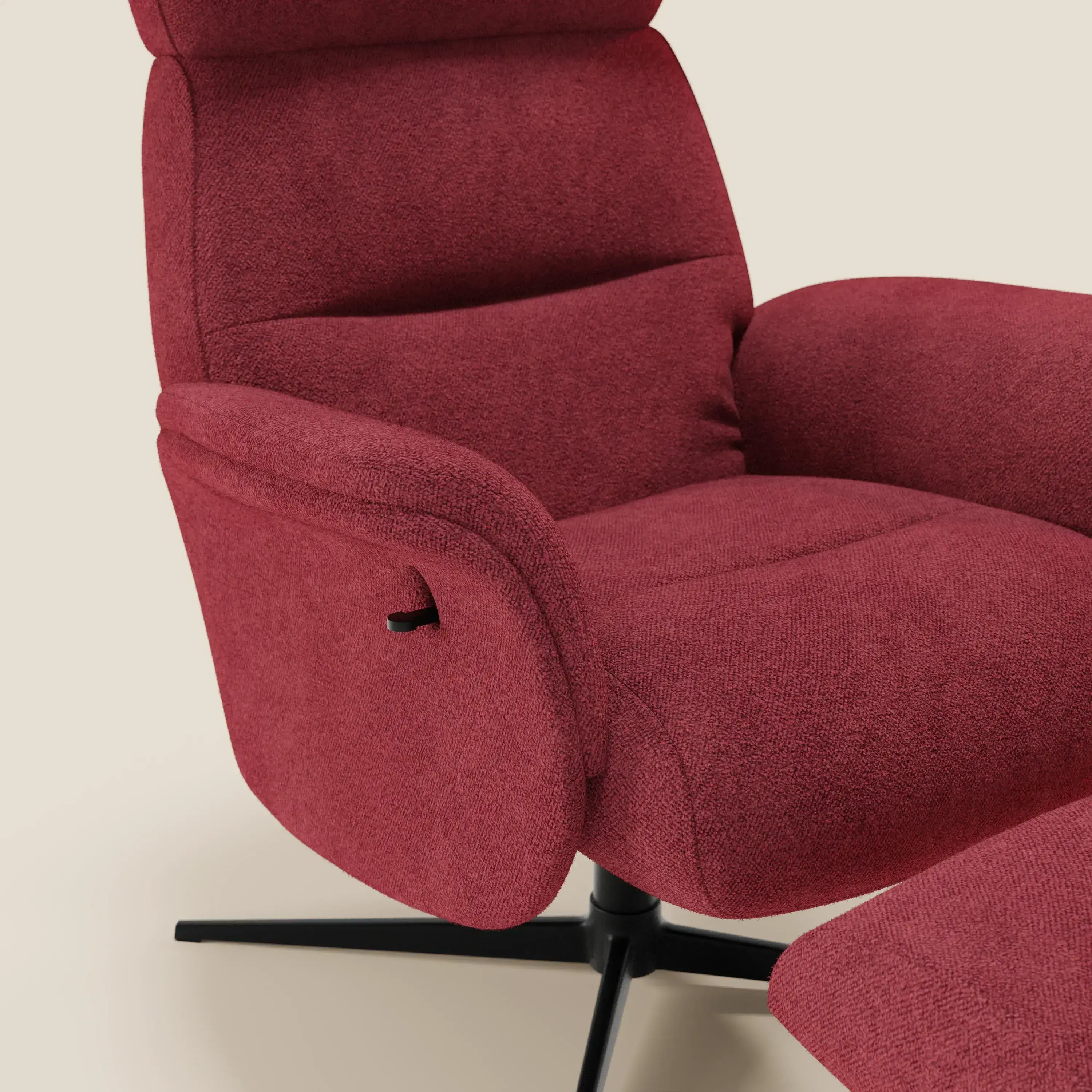 Lunor Poltrona relax reclinabile con pouf poggia-piedi in tessuto bouclé impermeabile T07 - divitt.sbs