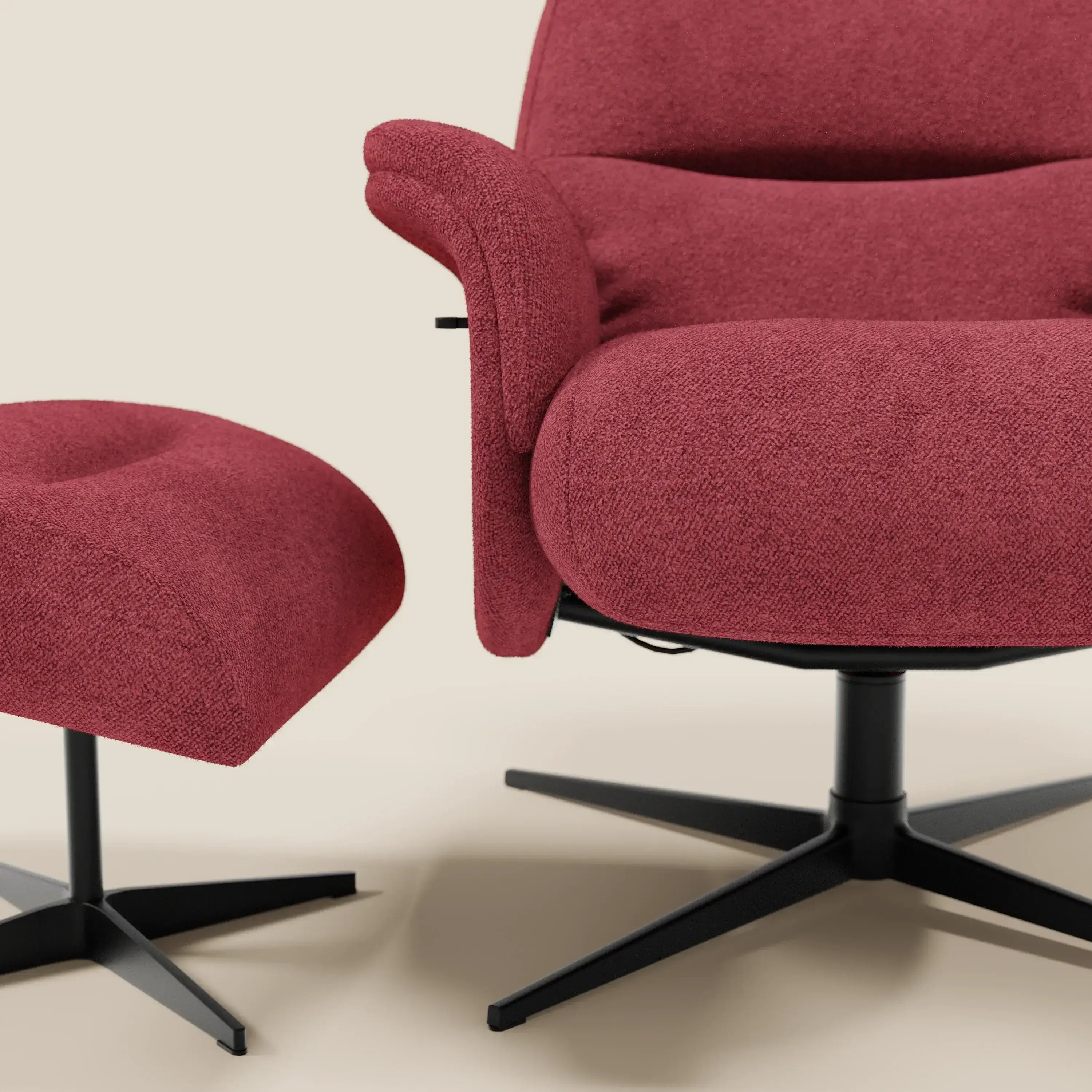 Lunor Poltrona relax reclinabile con pouf poggia-piedi in tessuto bouclé impermeabile T07 - divitt.sbs