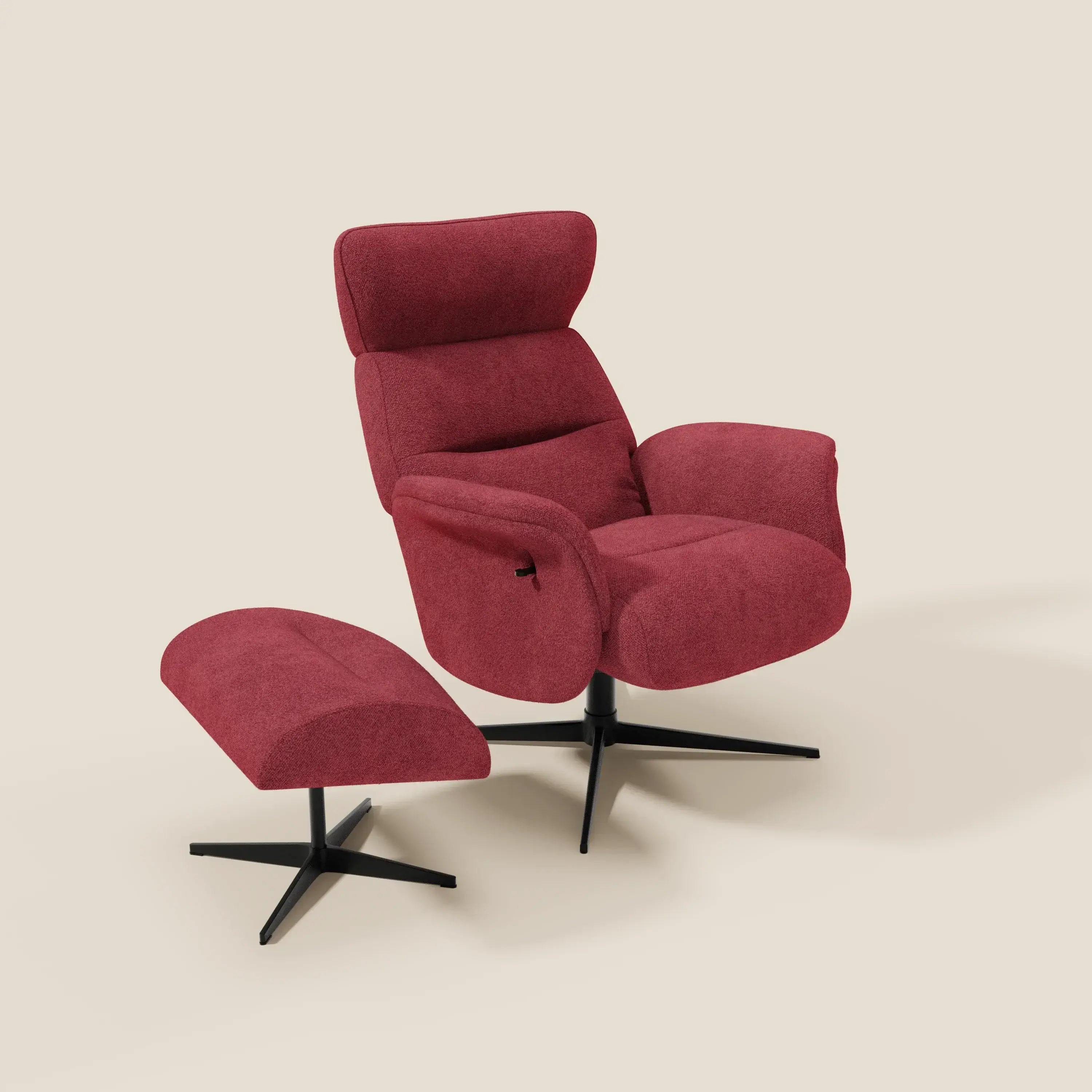 Lunor Poltrona relax reclinabile con pouf poggia-piedi in tessuto bouclé impermeabile T07 - divitt.sbs