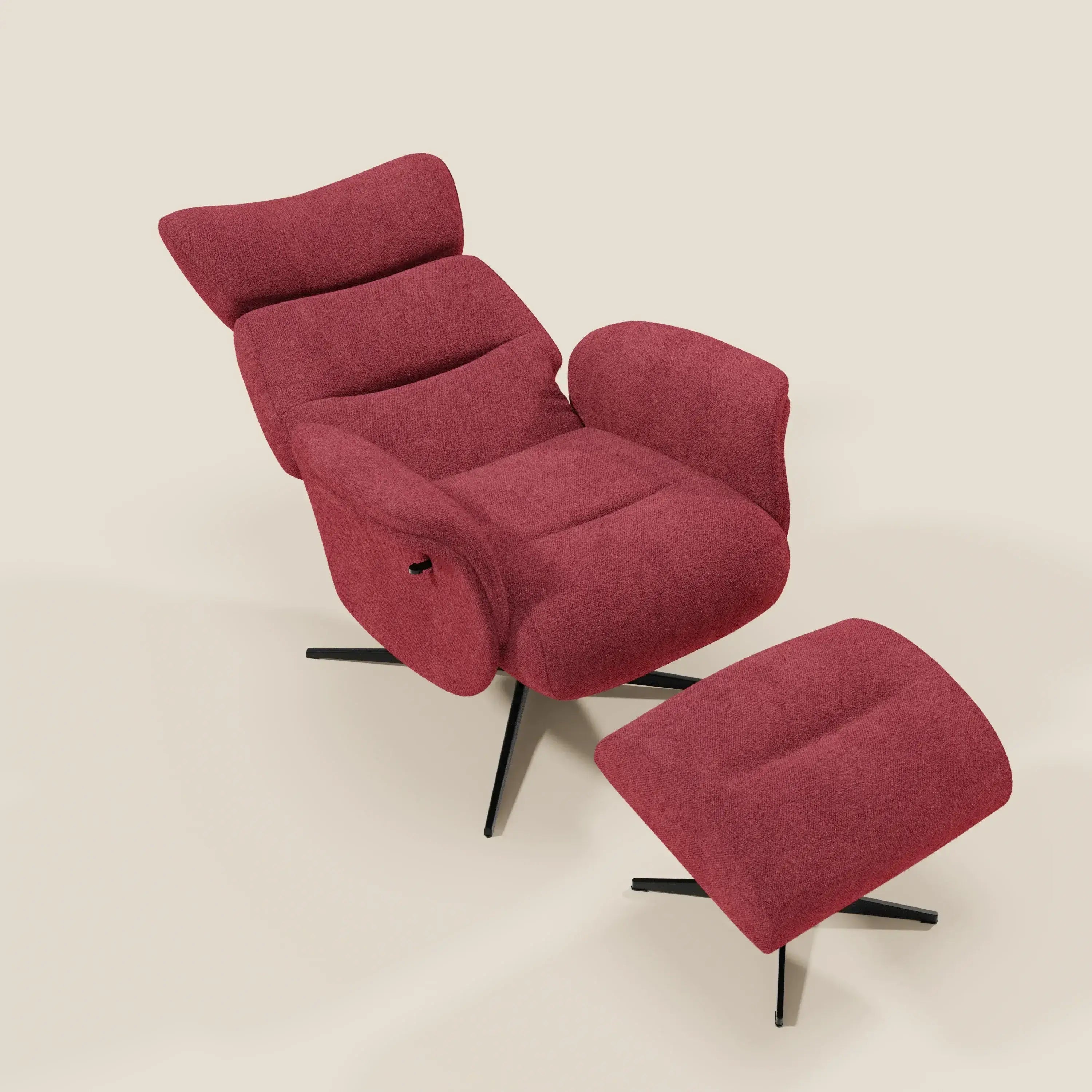 Lunor Poltrona relax reclinabile con pouf poggia-piedi in tessuto bouclé impermeabile T07 - divitt.sbs
