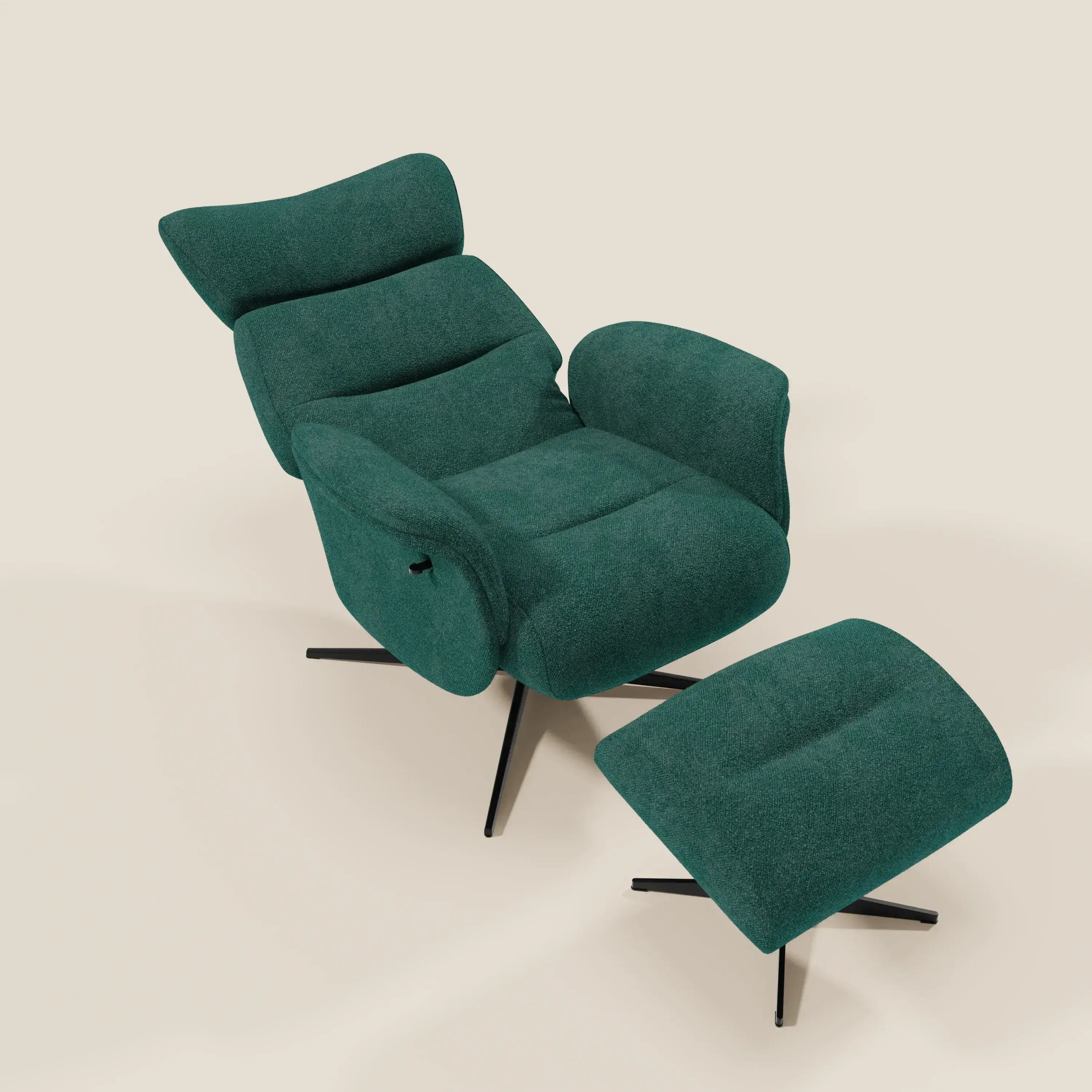 Lunor Poltrona relax reclinabile con pouf poggia-piedi in tessuto bouclé impermeabile T07 - divitt.sbs