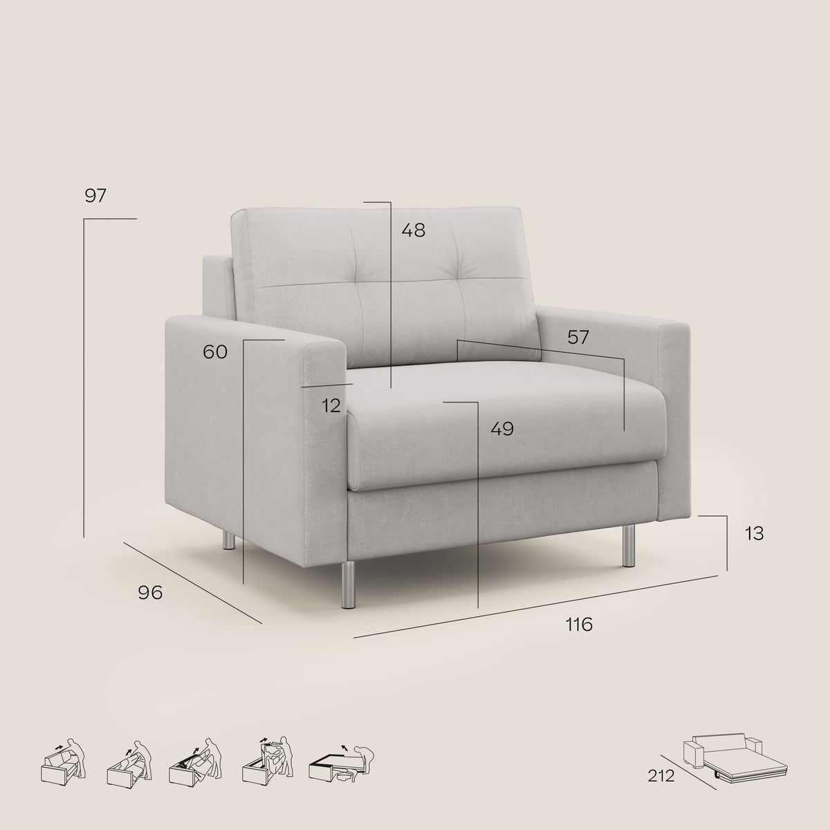 Megan poltrona letto in microfibra smacchiabile T11 giallo - divitt.sbs