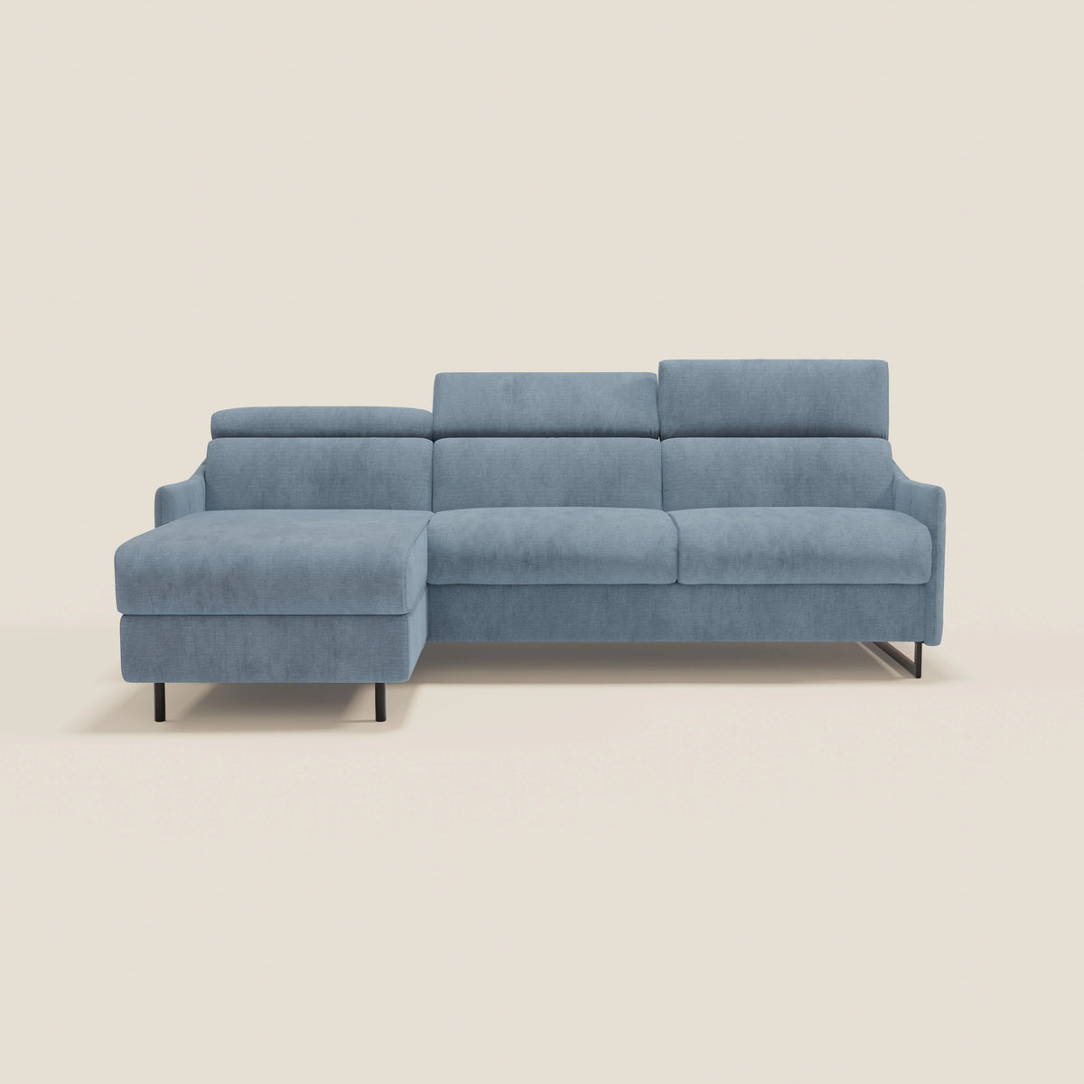 Loto Divano Letto Angolare con Penisola contenitore, Poggiatesta, Materasso Alto H18 in morbido tessuto impermeabile T14 - divitt.sbs