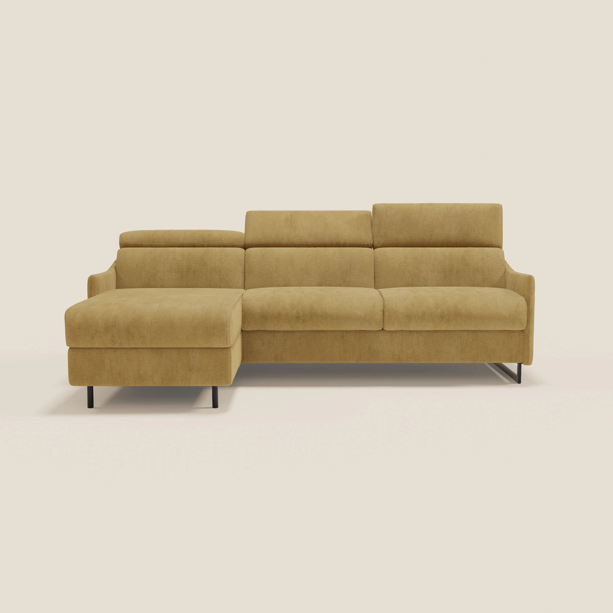 Loto Divano Letto Angolare con Penisola contenitore, Poggiatesta, Materasso Alto H18 in morbido tessuto impermeabile T14 - divitt.sbs