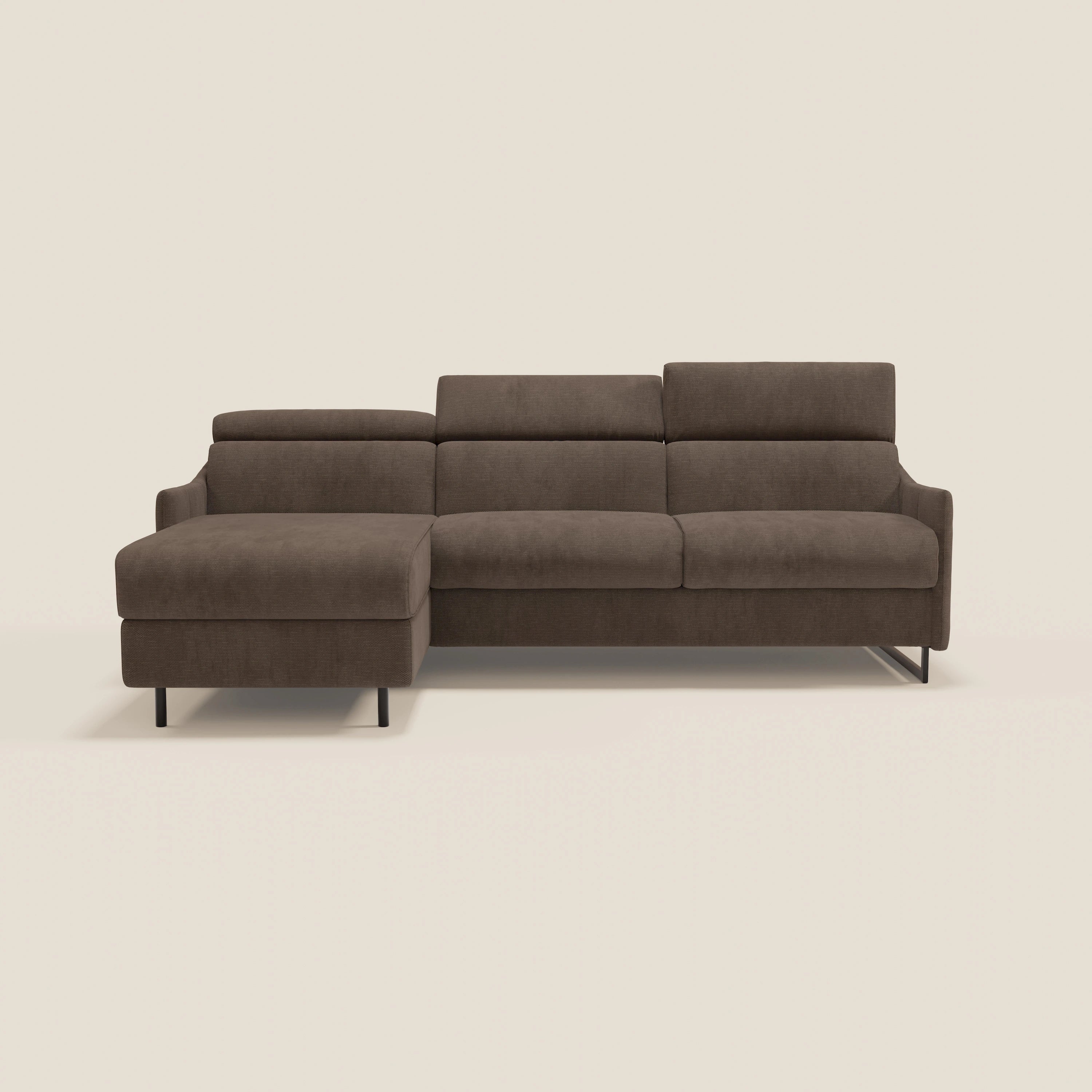 Loto Divano Letto Angolare con Penisola contenitore, Poggiatesta, Materasso Alto H18 in morbido tessuto impermeabile T14 - divitt.sbs