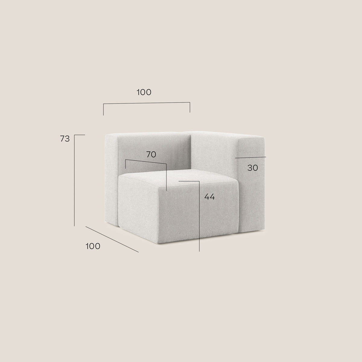 Nettuno modulo angolo/laterale in morbido tessuto bouclè T07 beige - divitt.sbs