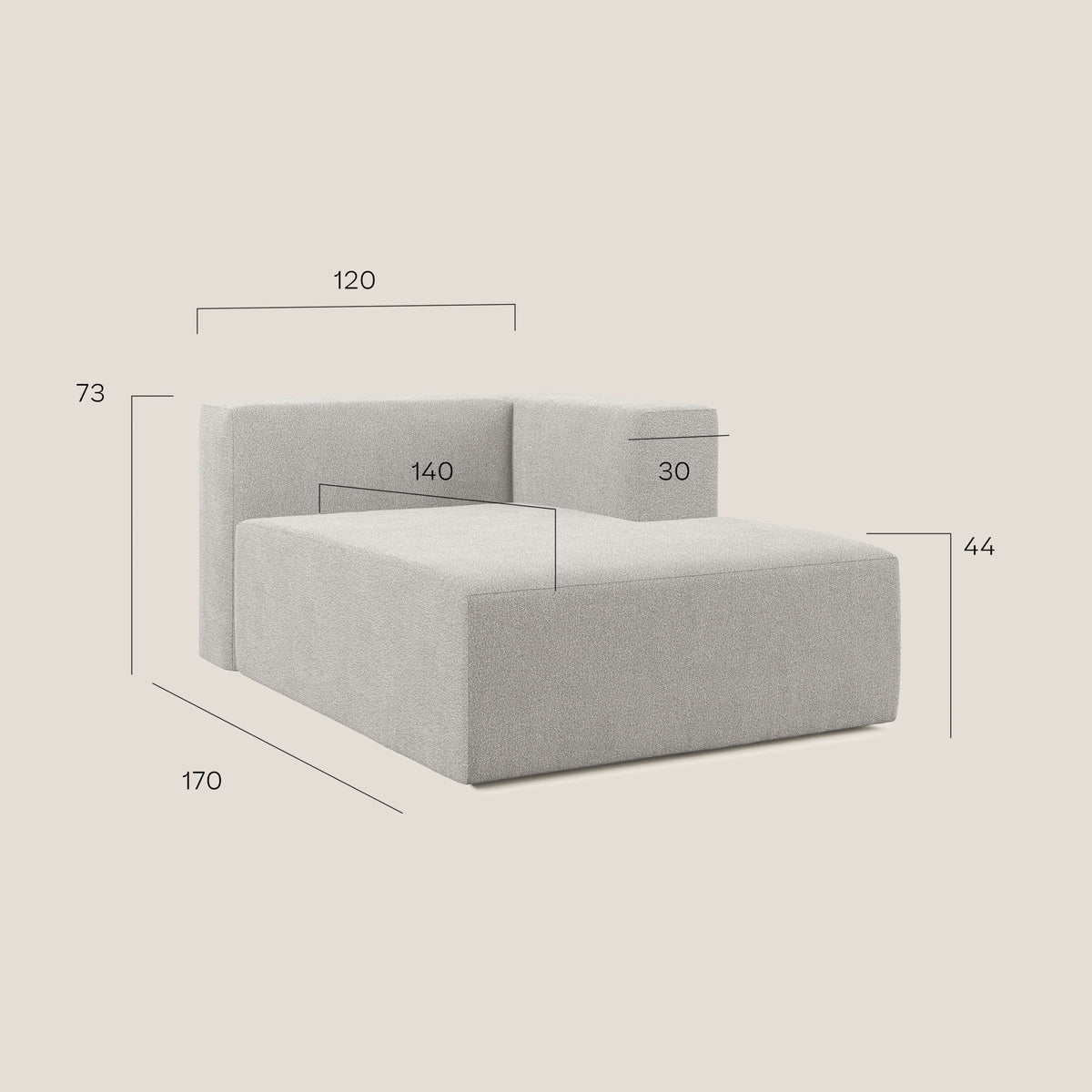 Nettuno modulo chaise longue in morbido tessuto bouclè T07 blu - divitt.sbs