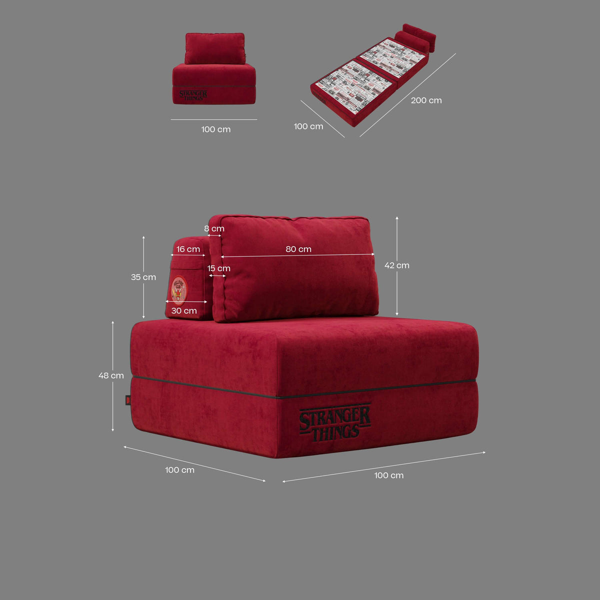 Rift poltrona letto STRANGER THINGS Edition con materasso alto 22 cm e memory foam - tessuto smacchiabile rosso - divitt.sbs