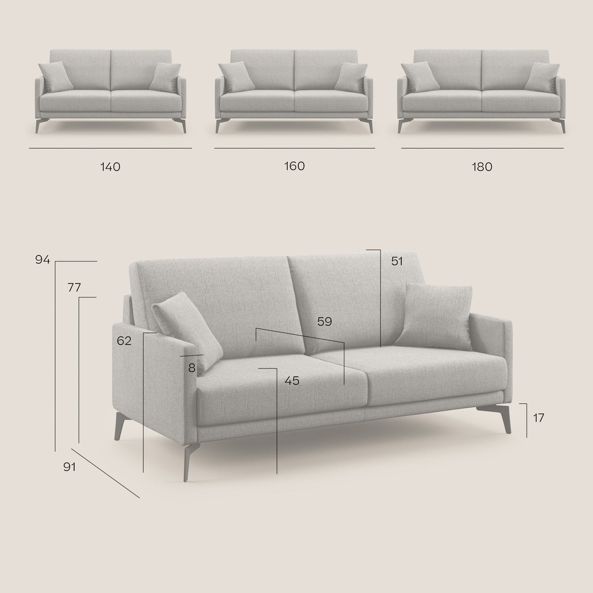 Saturno divano moderno in tessuto morbido impermeabile T03 grigio - divitt.sbs