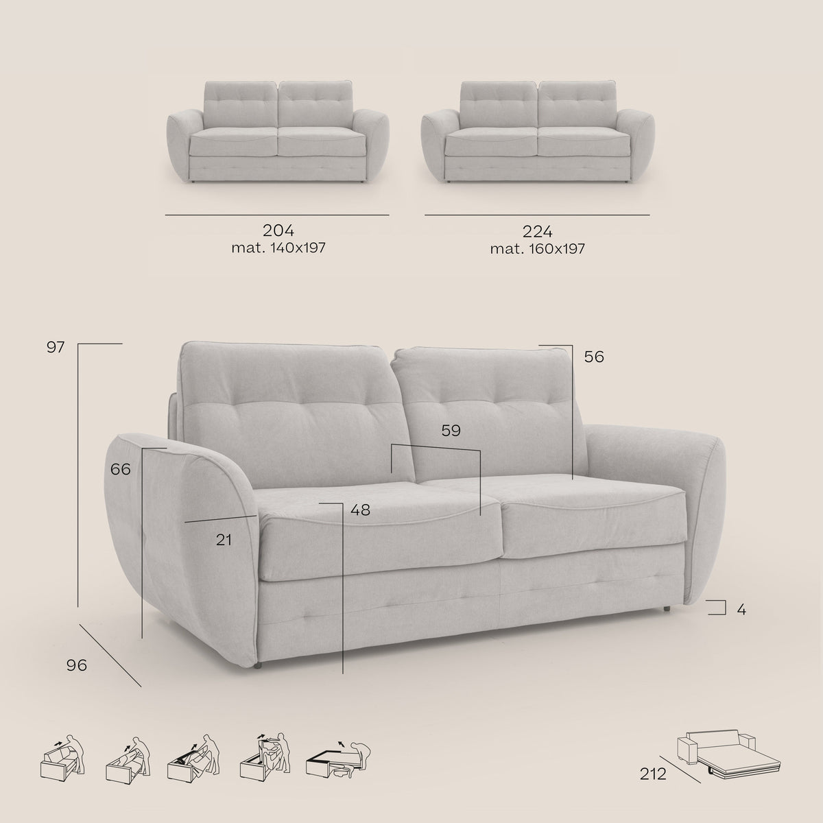 Zeus Divano letto scandinavo con schienale alto in tessuto impermeabile T02 nero - divitt.sbs