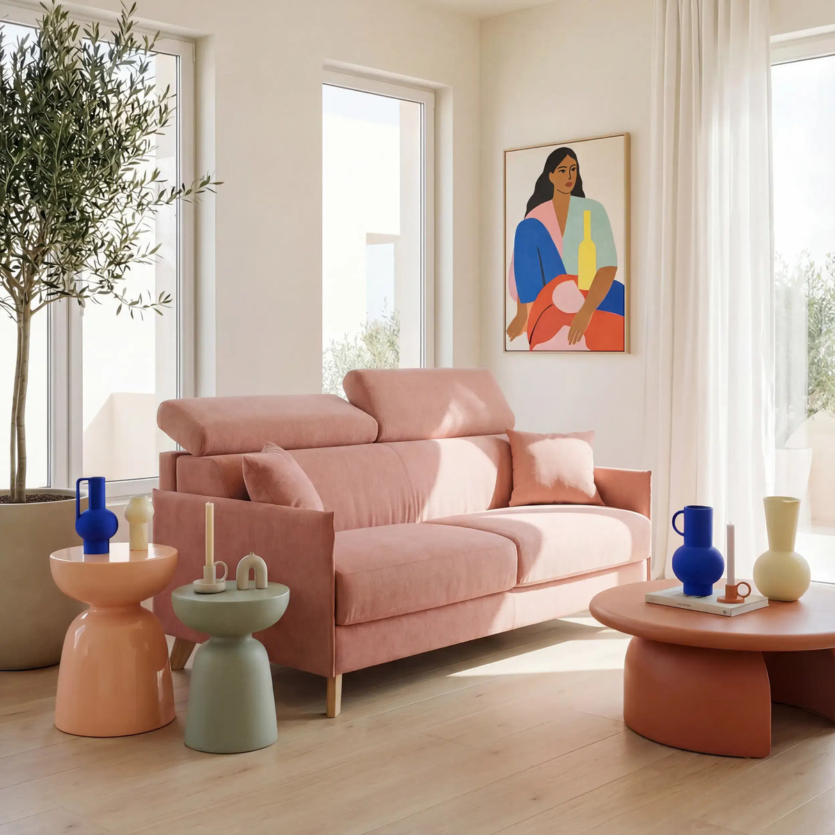 Sole divano letto matrimoniale design compatto - poggiatesta reclinabili e 100% sfoderabile in tessuto smacchiabile T23 - divitt.sbs