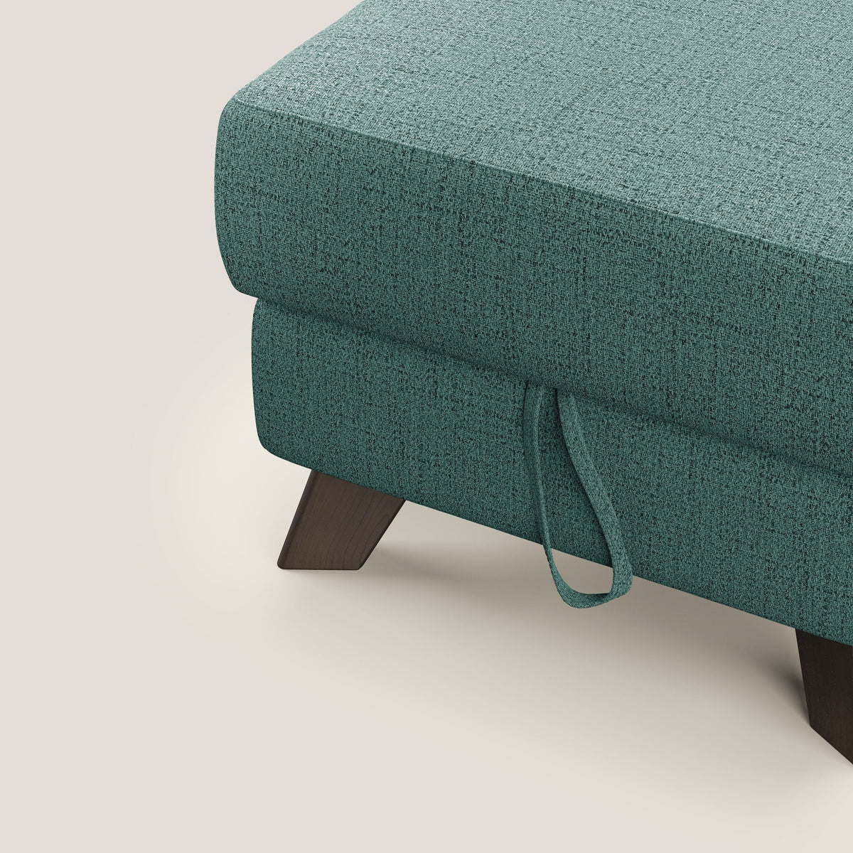 Moon Pouf contenitore e piedini alti in tessuto morbido impermeabile fiammato T03 verde acqua - divitt.sbs