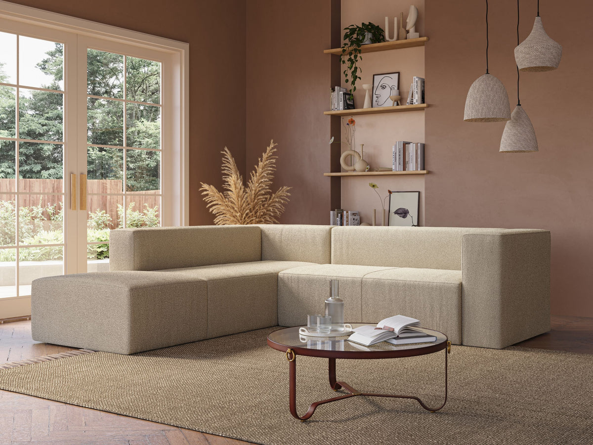 Nettuno divano angolare modulare componibile in morbido tessuto bouclè T07 beige - divitt.sbs