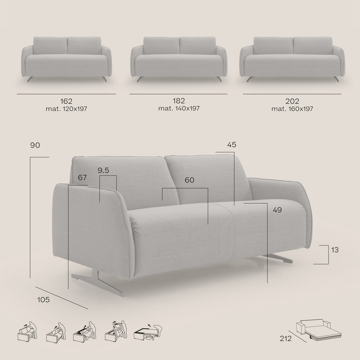 Texas Divano letto matrimoniale moderno in tessuto impermeabile T19 arancio - divitt.sbs