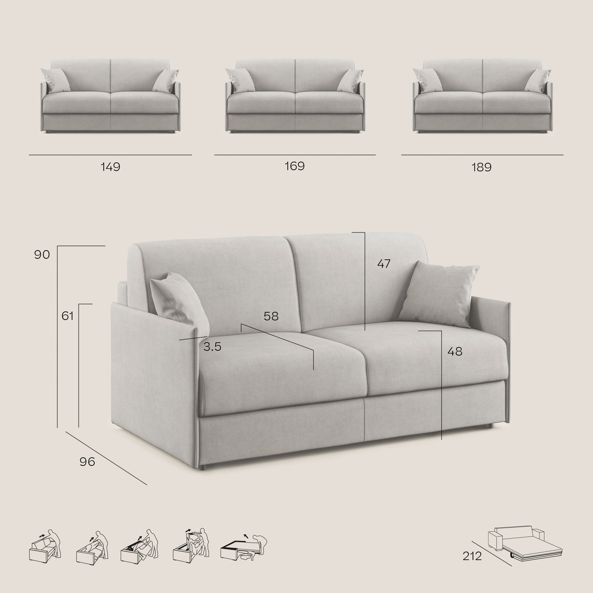 Evans Divano letto matrimoniale in tessuto impermeabile T13 - divitt.sbs