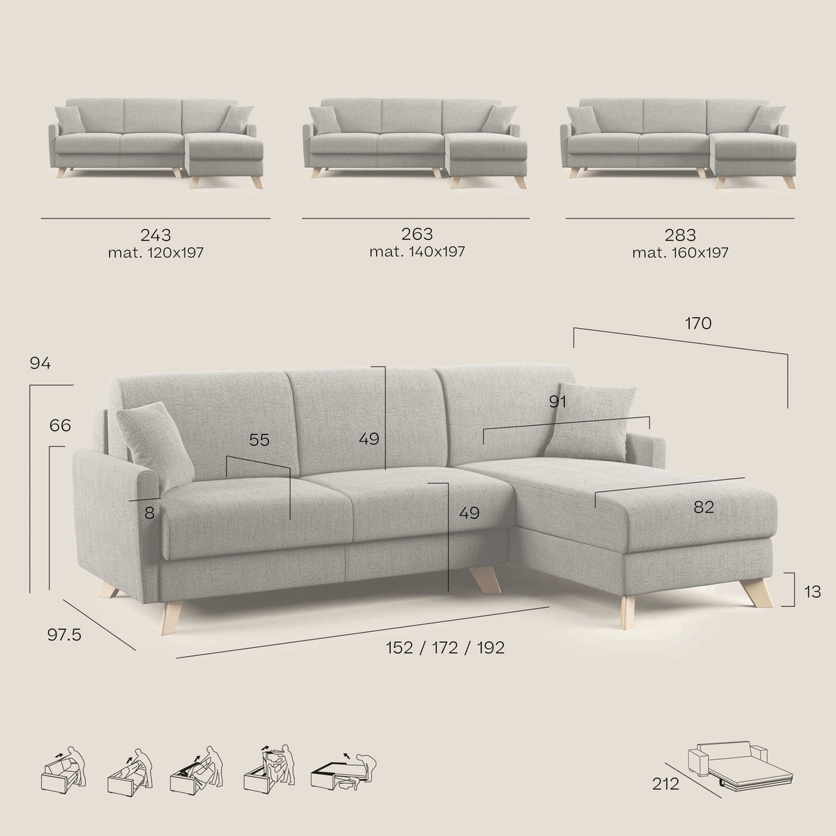 Edgar divano letto angolare in tessuto felis impermeabile T03 - divitt.sbs