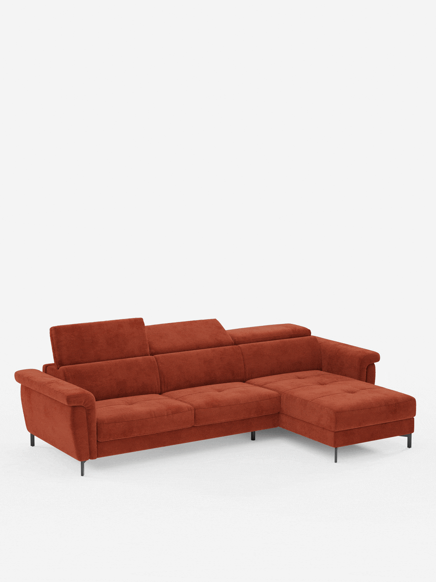 Capri sofá cama esquinero con chaise longue con canapé y reposacabezas reclinables -en tejido antimanchas elegante T30