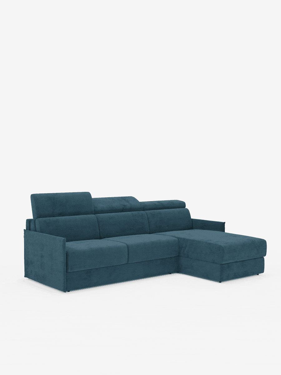 Miryam compact corner sofa bed - reclining headrests and storage chaise longue in stain-resistant fabric T31