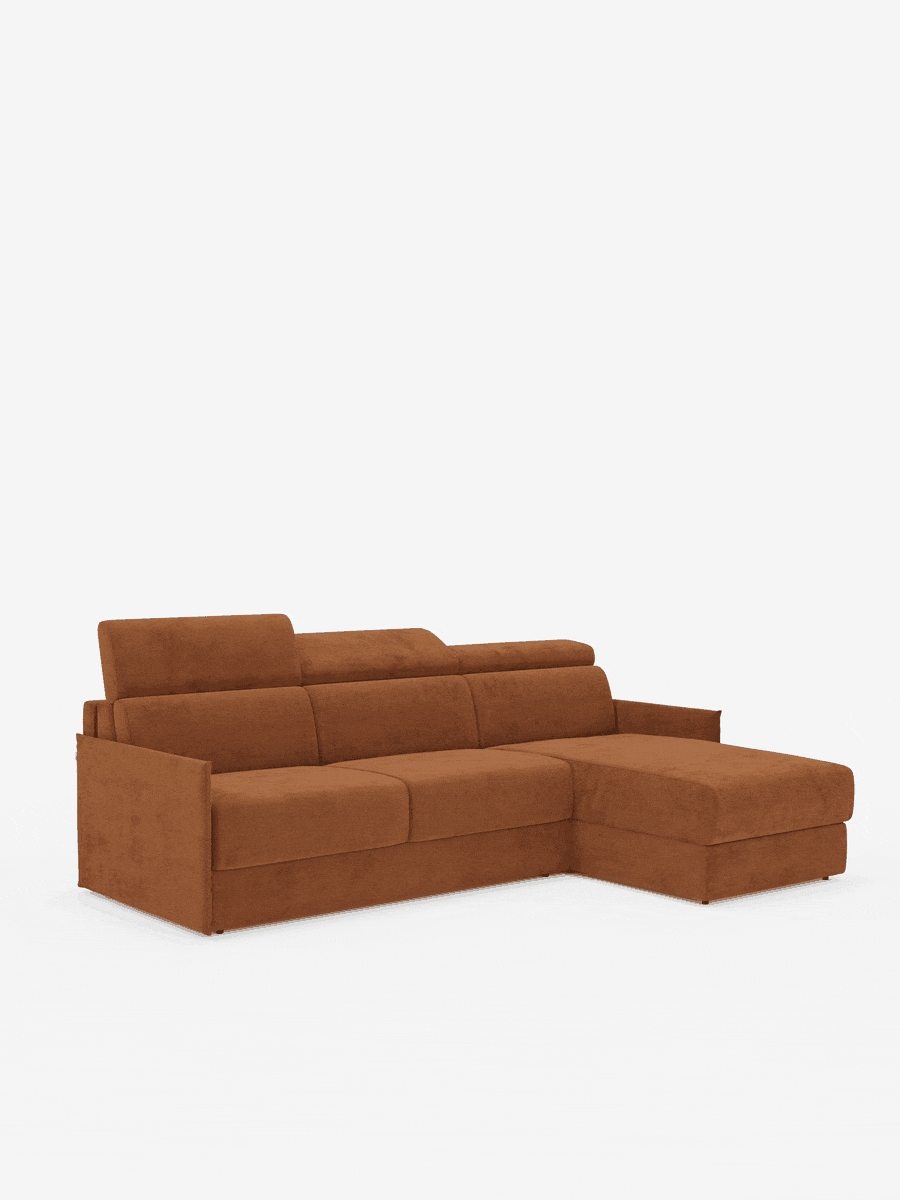 Miryam compact corner sofa bed - reclining headrests and storage chaise longue in stain-resistant fabric T31