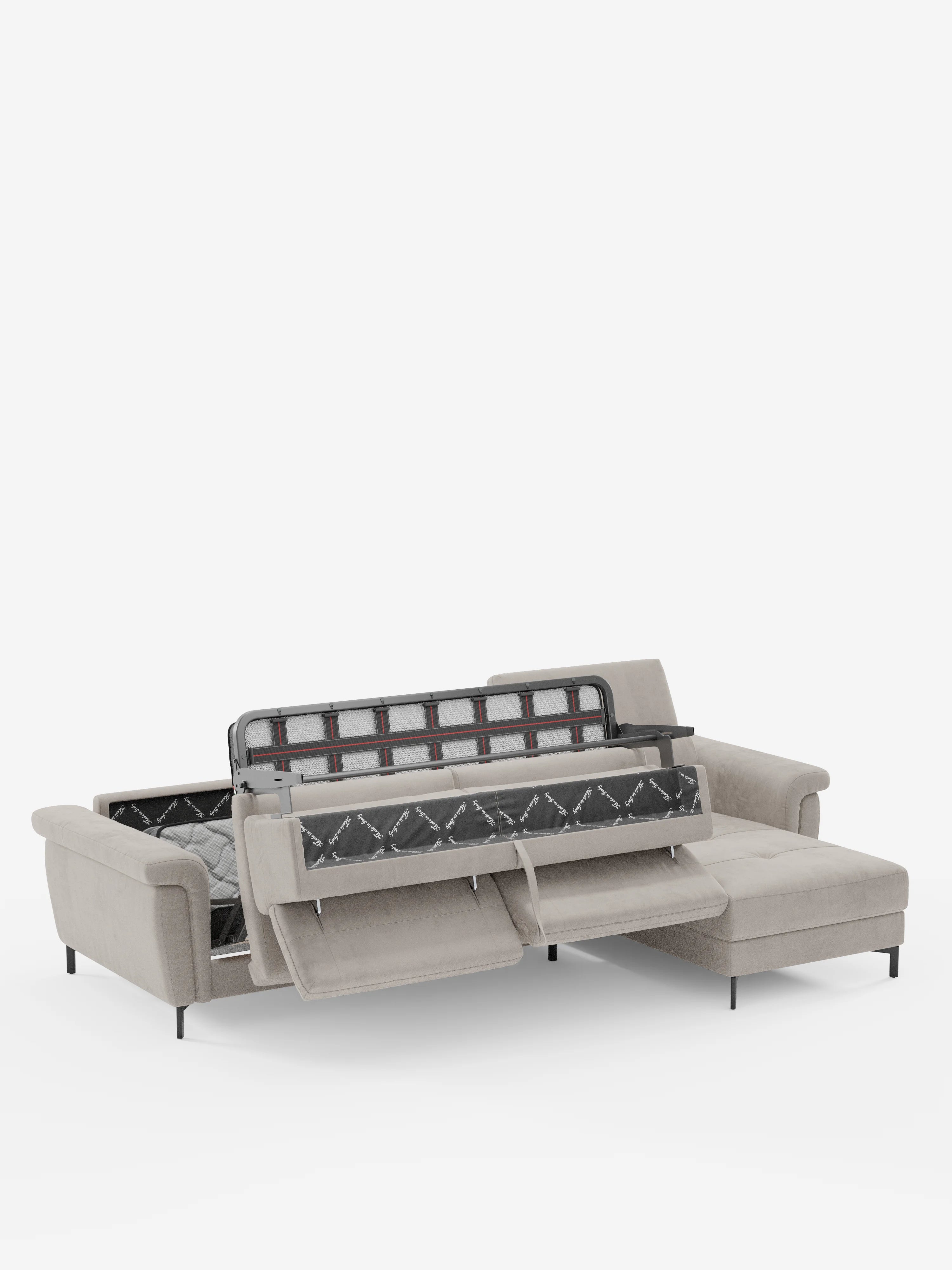Capri sofá cama esquinero con chaise longue con canapé y reposacabezas reclinables -en tejido antimanchas elegante T30