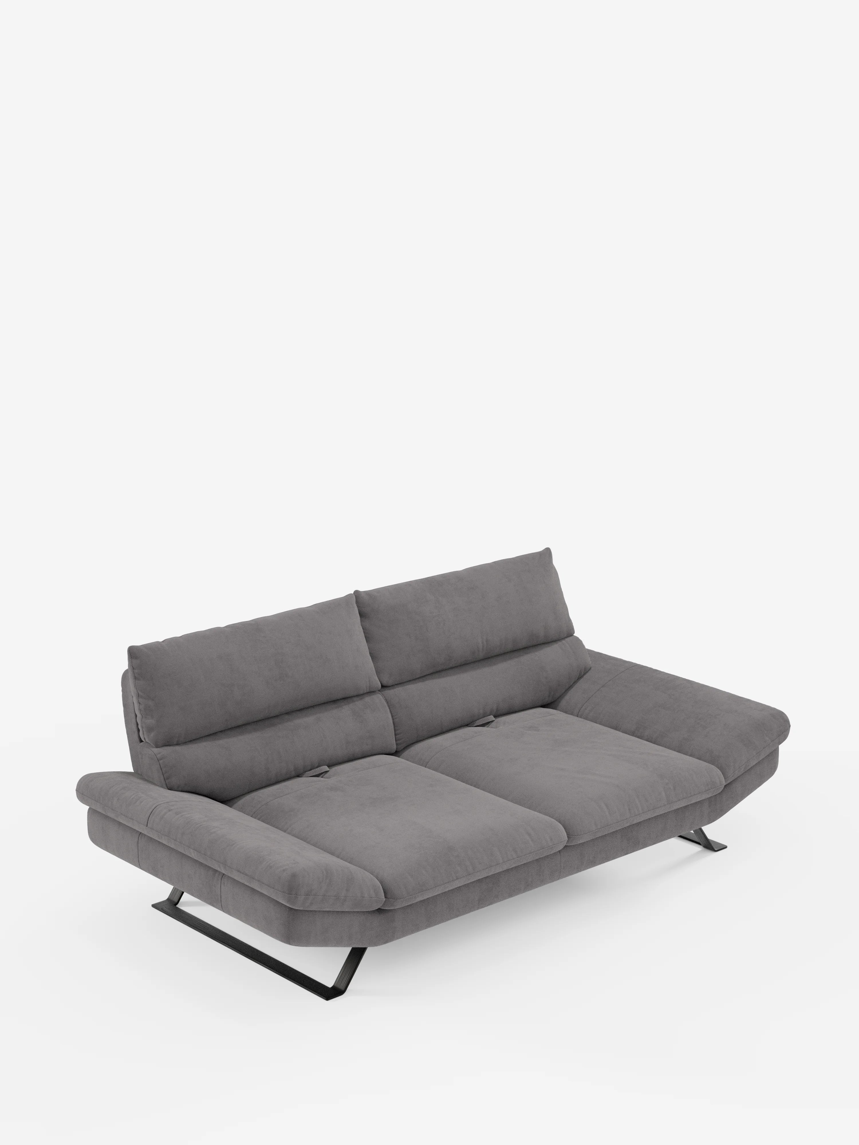 Il divano Eclipse, dal design moderno, a 2 e 3 posti con schienali traslanti di divitt.sbs, è caratterizzato da morbidi cuscini, ampi braccioli e gambe angolate in metallo nero. Presentato su uno sfondo bianco, le sue linee minimaliste e l’elegante rivestimento in microfibra T11, resistente alle macchie, ne sottolineano lo stile contemporaneo. Grazie agli schienali traslanti che garantiscono un comfort personalizzabile, questo divano coniuga con naturalezza l’estetica moderna al relax su misura.
