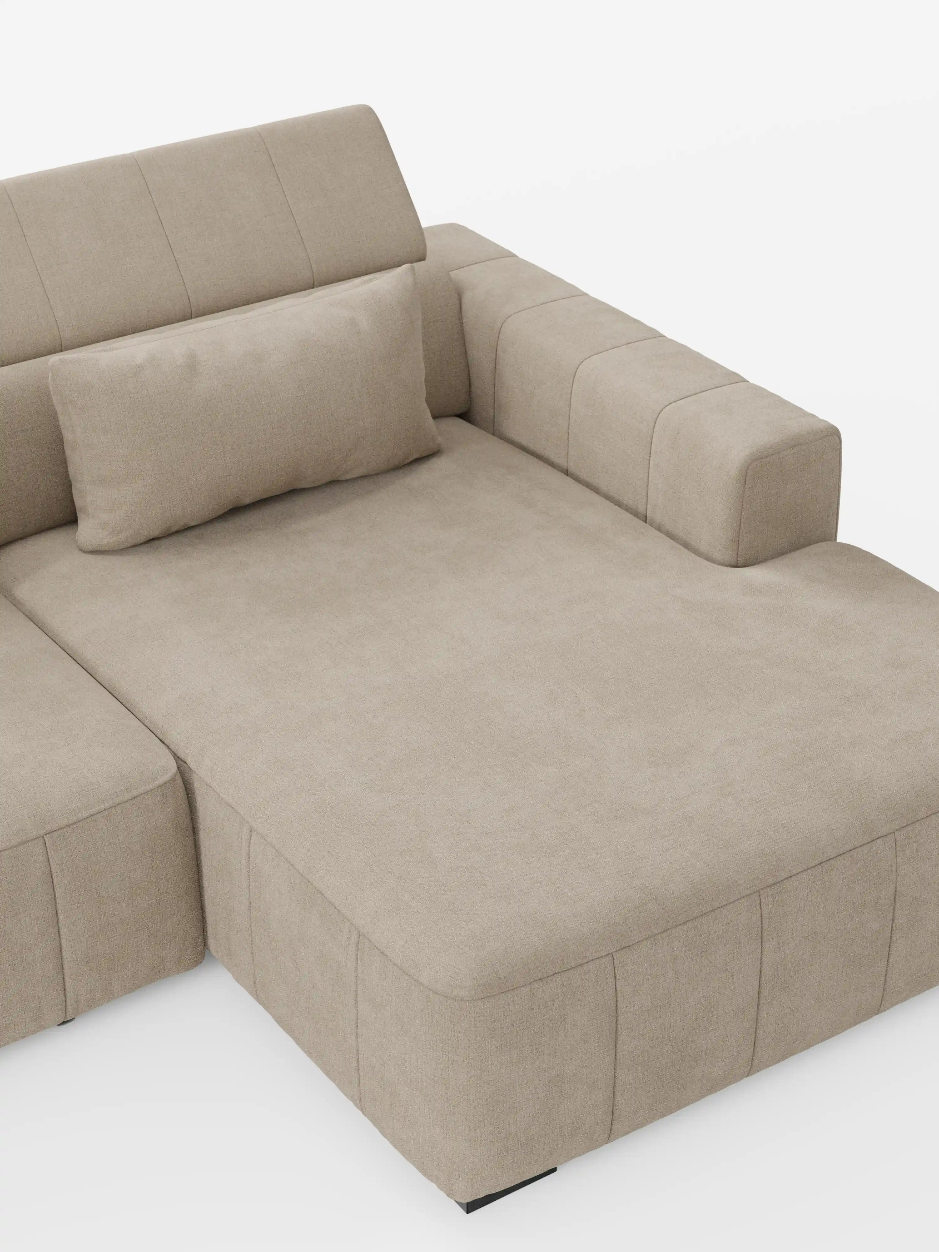 Doric Sofá esquinero con chaise longue y asientos extensibles con relax eléctrico - reposacabezas reclinables en tejido antimanchas T23