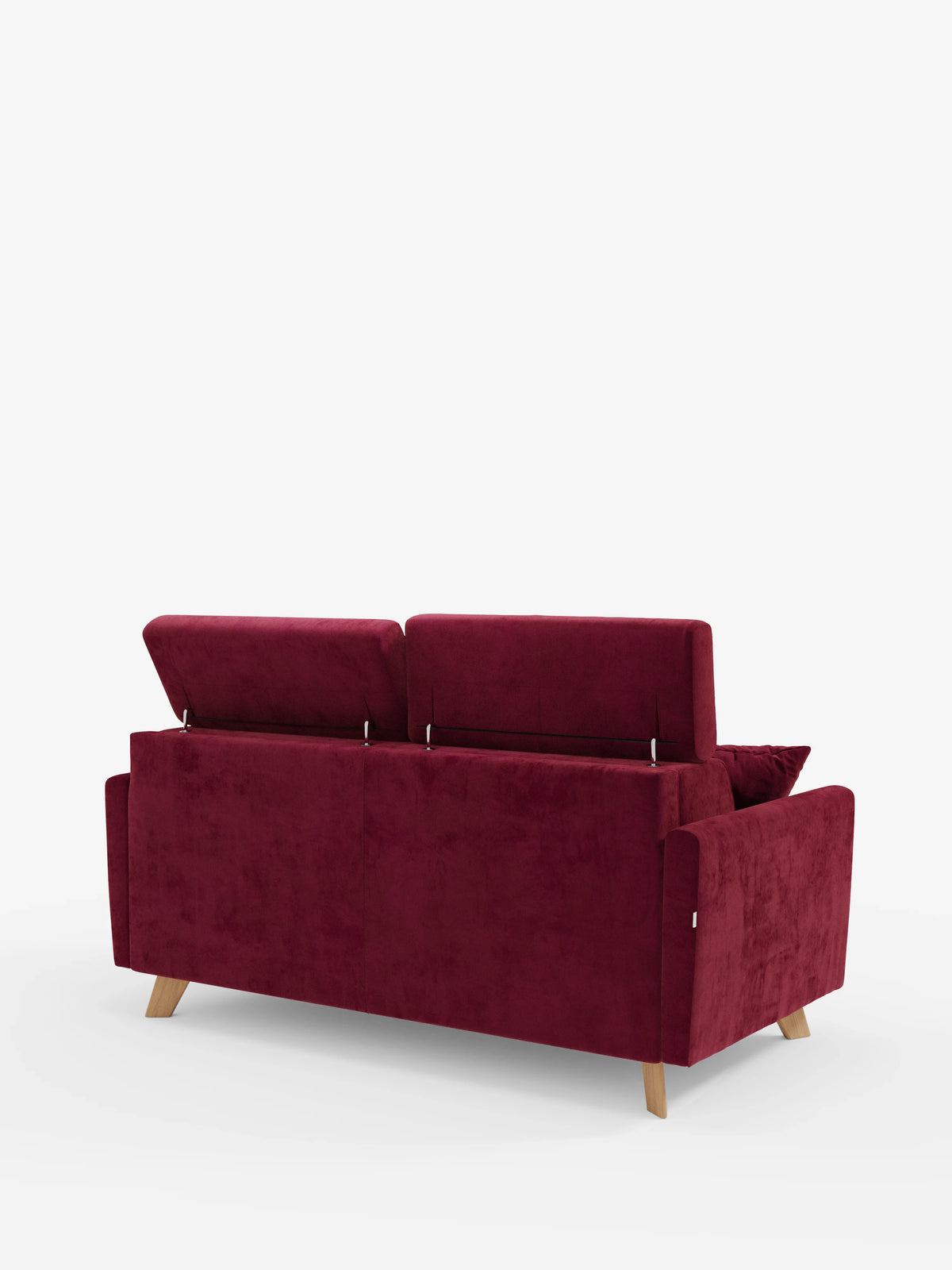 Il divano letto Francy con poggiatesta regolabili di divitt.sbs è presentato in un ricco velluto rosso, caratterizzato da due poggiatesta regolabili sollevati nella parte posteriore, gambe in legno inclinate e una texture morbida che risalta sullo sfondo bianco a tinta unita. Questo divano a 2 o 3 posti è sfoderabile al 100% e rivestito in elegante tessuto T30 resistente alle macchie. Con i suoi cuscini e schienali dalle linee pulite e contemporanee, è l’ideale per chi apprezza uno stile moderno nel