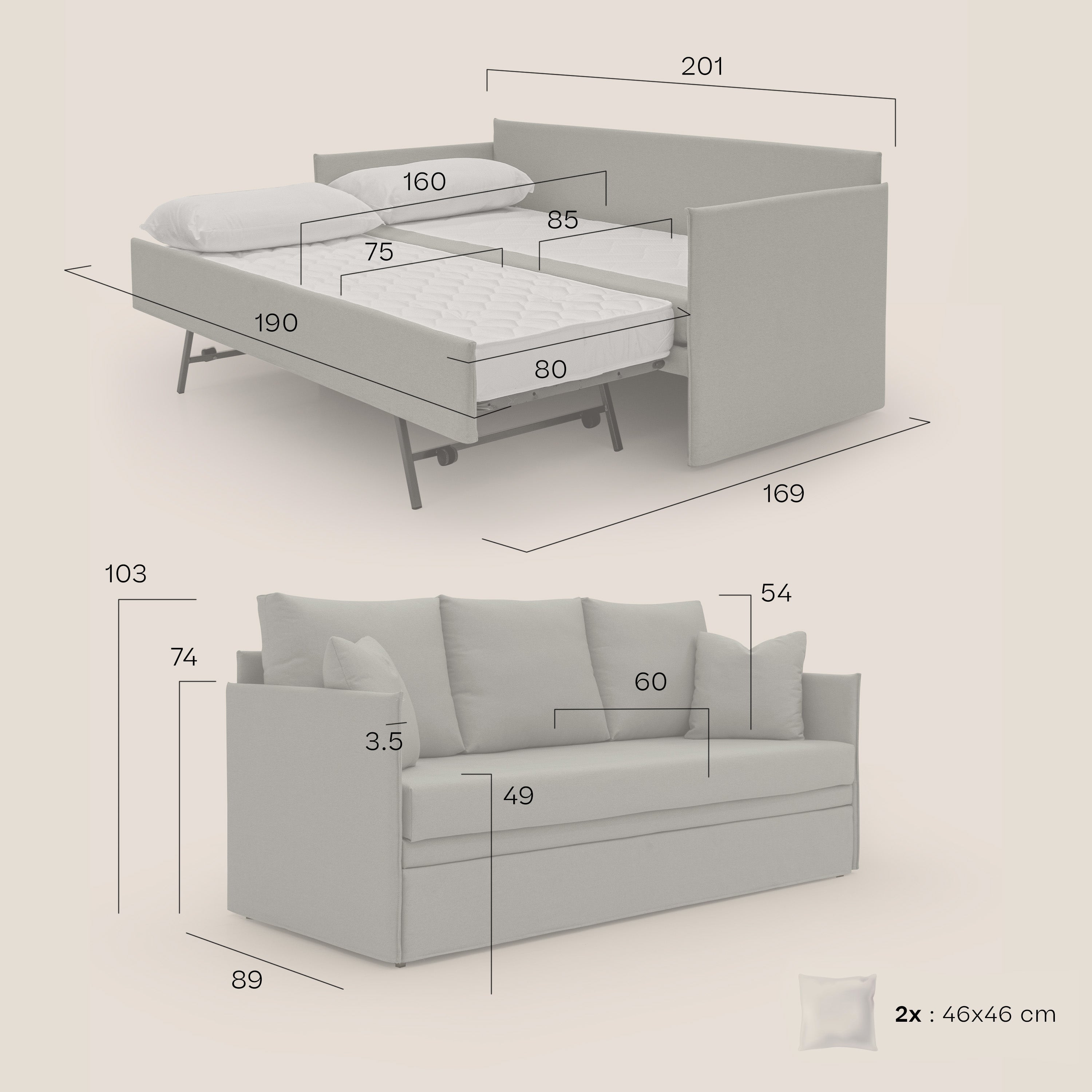 Brera Divano duplex con doppio letto in tessuto simil cotone impermeabile T13 azzurro - divitt.sbs