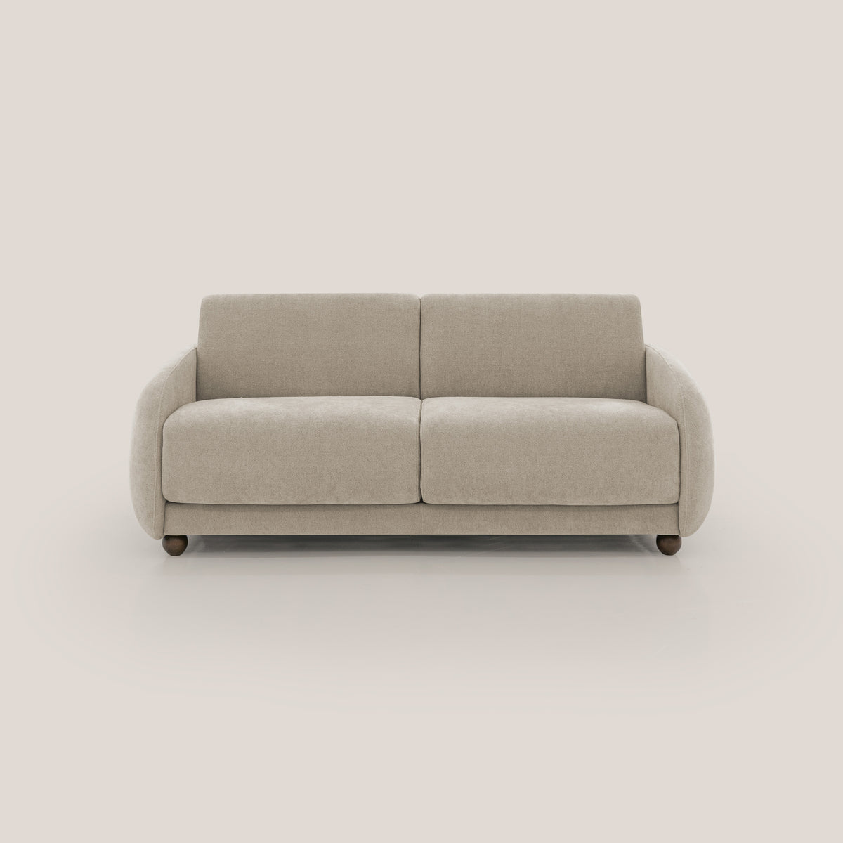 Giglio divano letto scandinavo japandi con materasso H18 cm in tessuto Bouclé impermeabile T07 beige - divitt.sbs