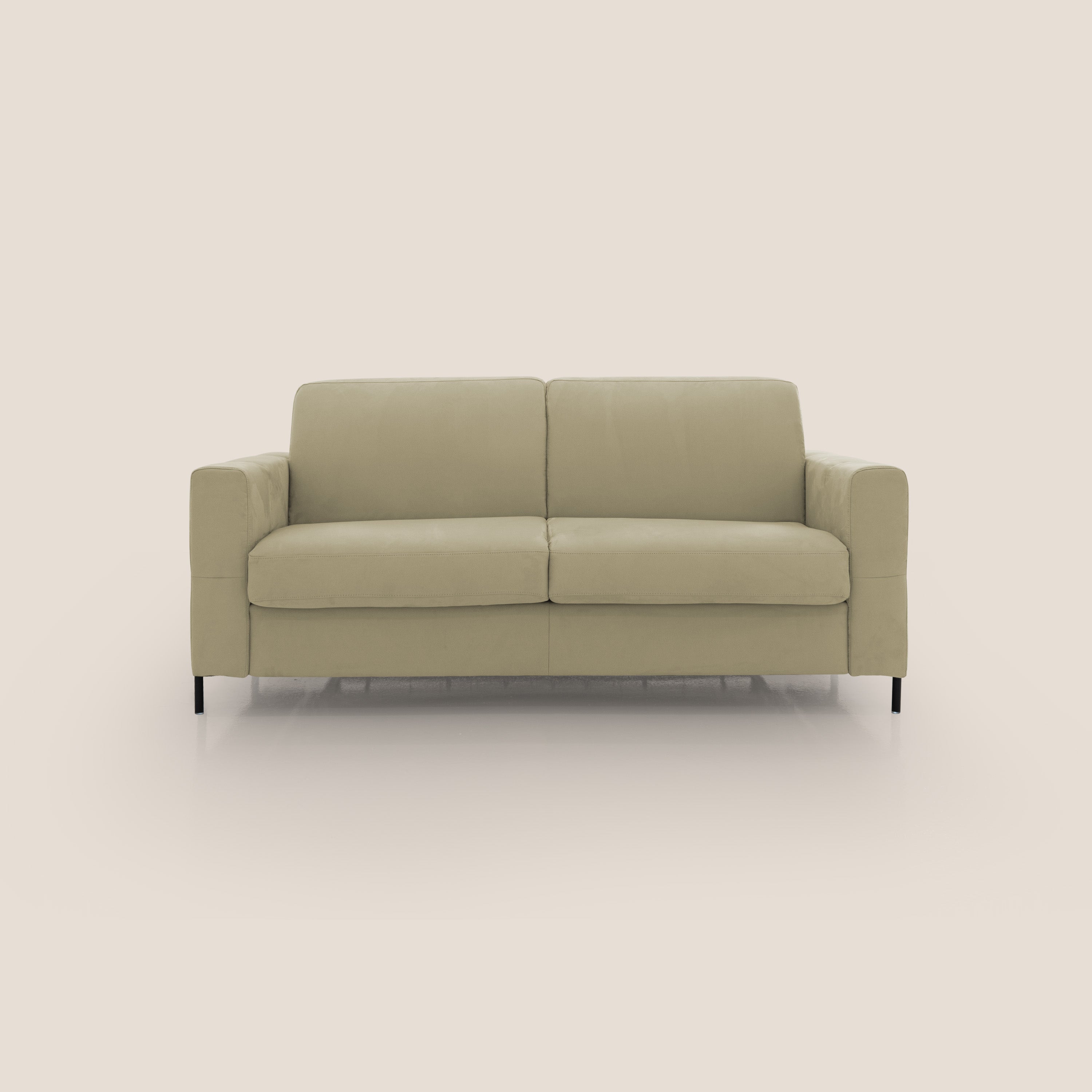 Ortensia divano letto materasso H18 cm con piedi alti in elegante microfibra smacchiabile T11 beige - divitt.sbs
