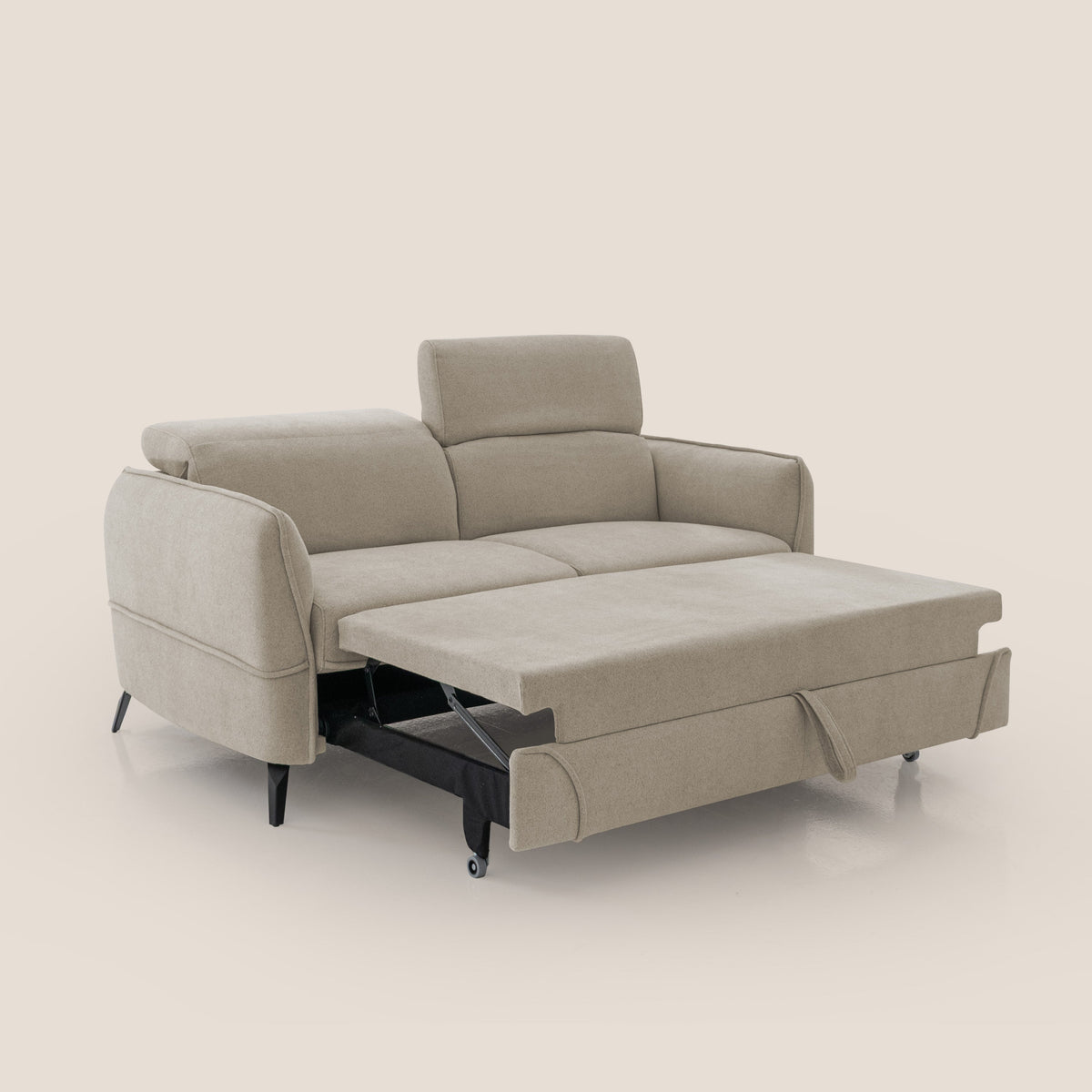 Bloom Divano con poggiapiedi estraibile piedini alti e poggiatesta reclinabili in tessuto bouclé impermeabile T07 beige - divitt.sbs
