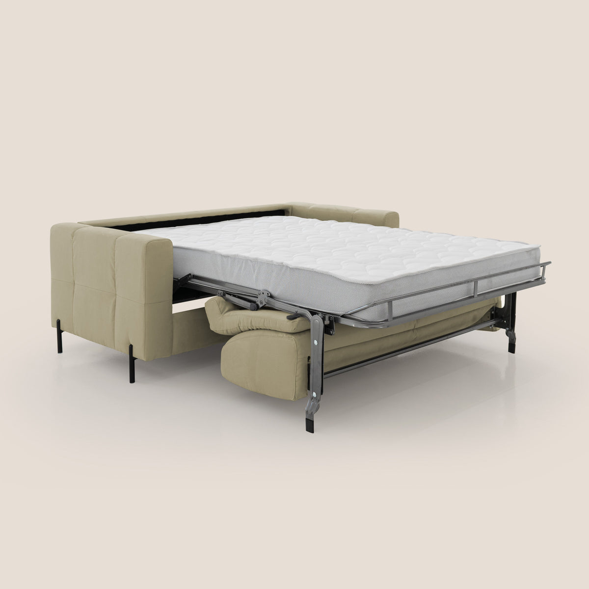 Ortensia divano letto materasso H18 cm con piedi alti in elegante microfibra smacchiabile T11 beige - divitt.sbs