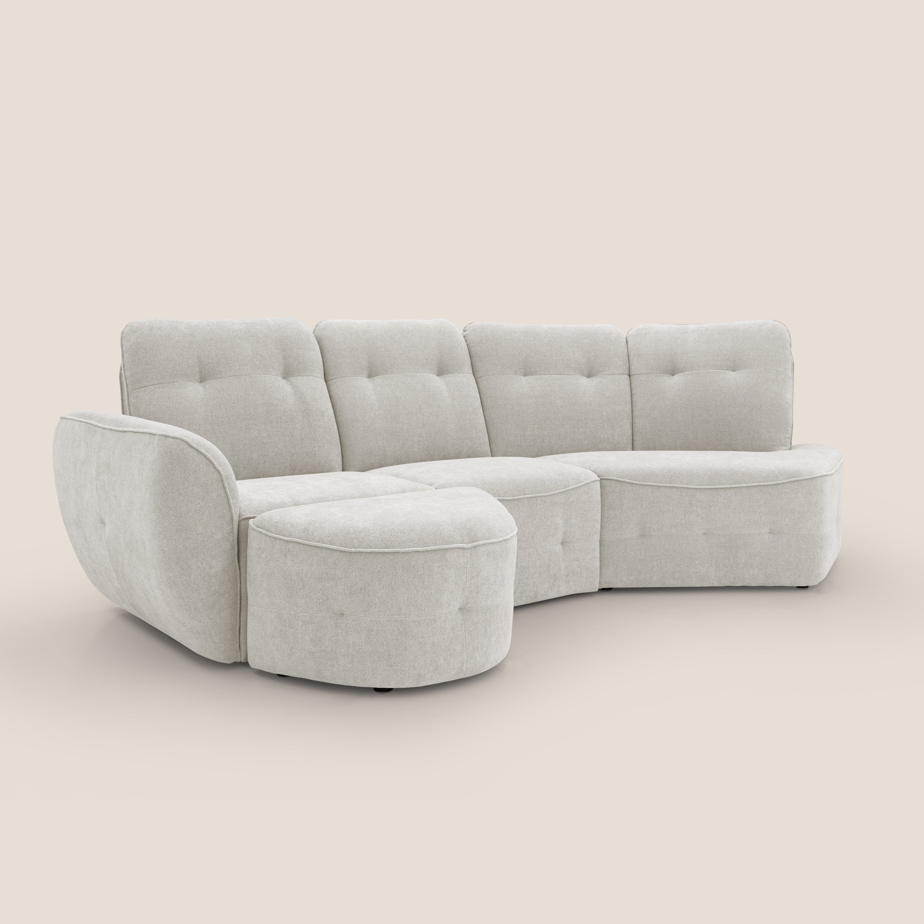 Cerbero divano angolare con pouf mobile in morbido bouclé impermeabile T07 bianco - divitt.sbs