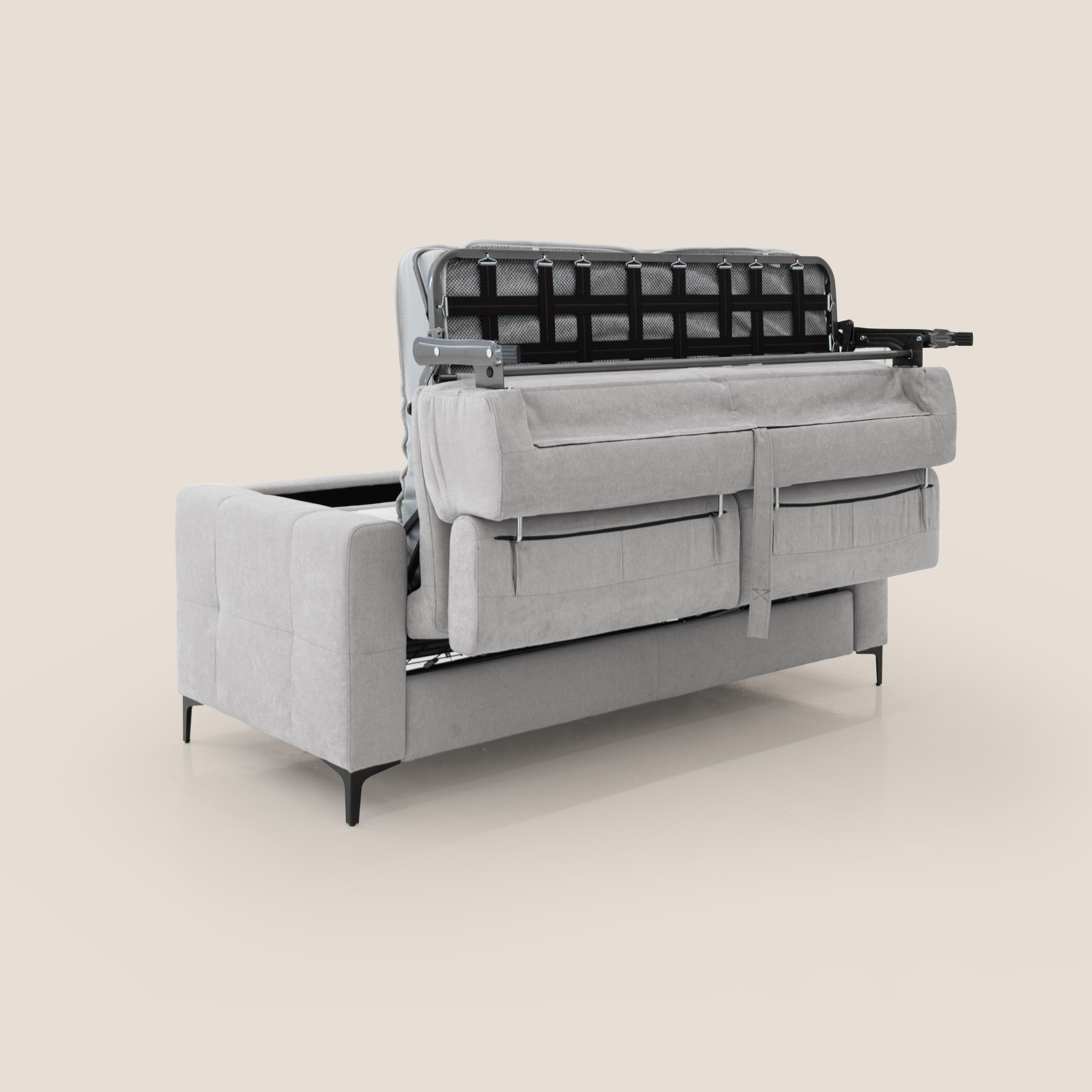Gardenia divano letto materasso alto 18 cm con poggiatesta reclinabili e rivestimento impermeabile T02 grigio chiaro - divitt.sbs
