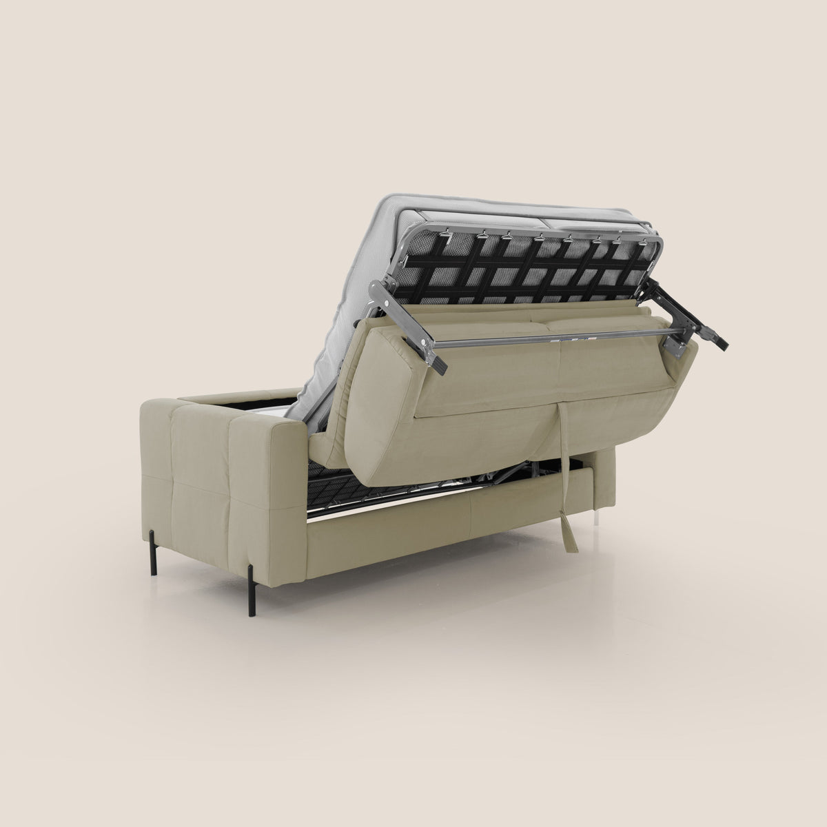 Ortensia divano letto materasso H18 cm con piedi alti in elegante microfibra smacchiabile T11 beige - divitt.sbs