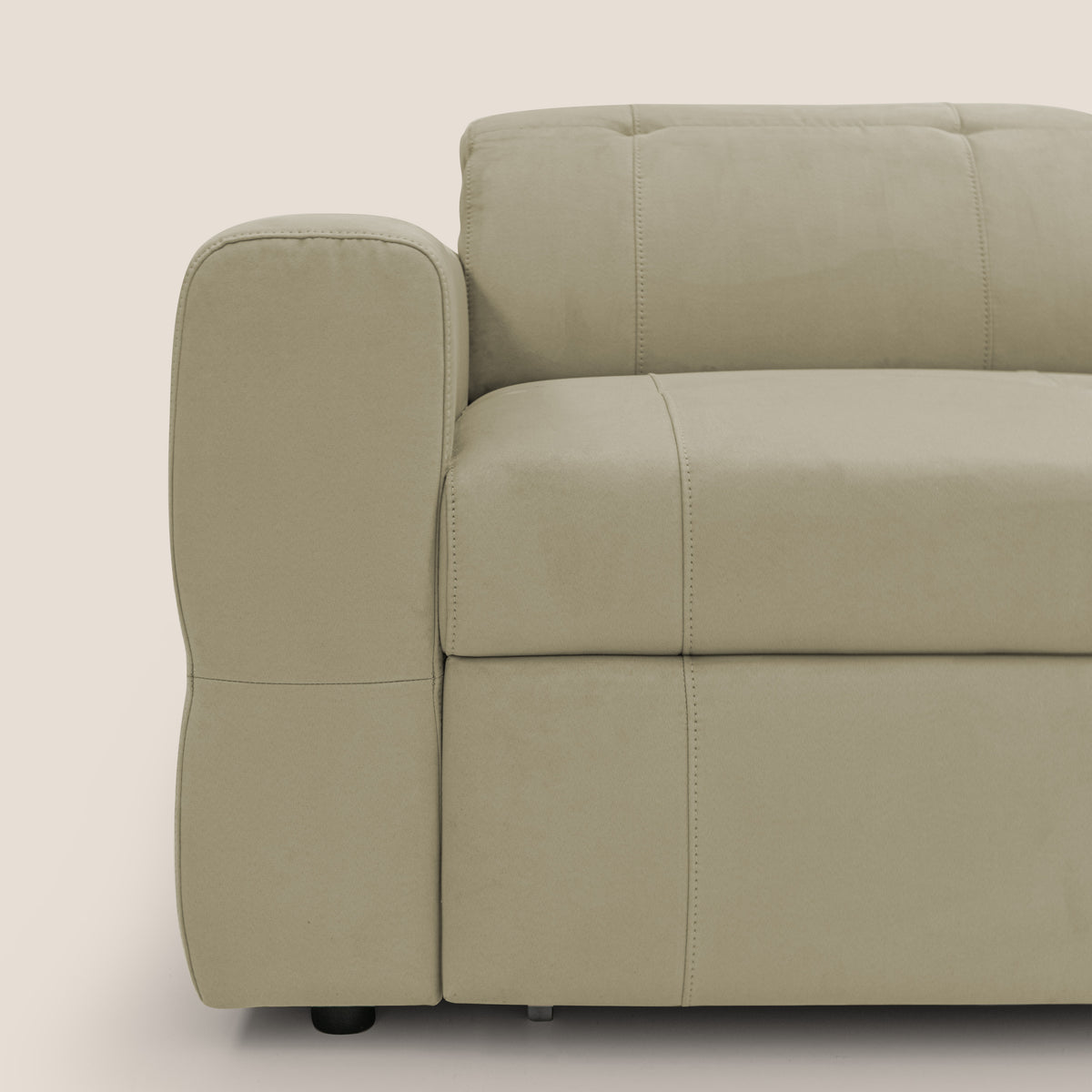 Kronos Divano angolare con pouf estraibile e penisola contenitore in microfibra impermeabile T11 beige - divitt.sbs