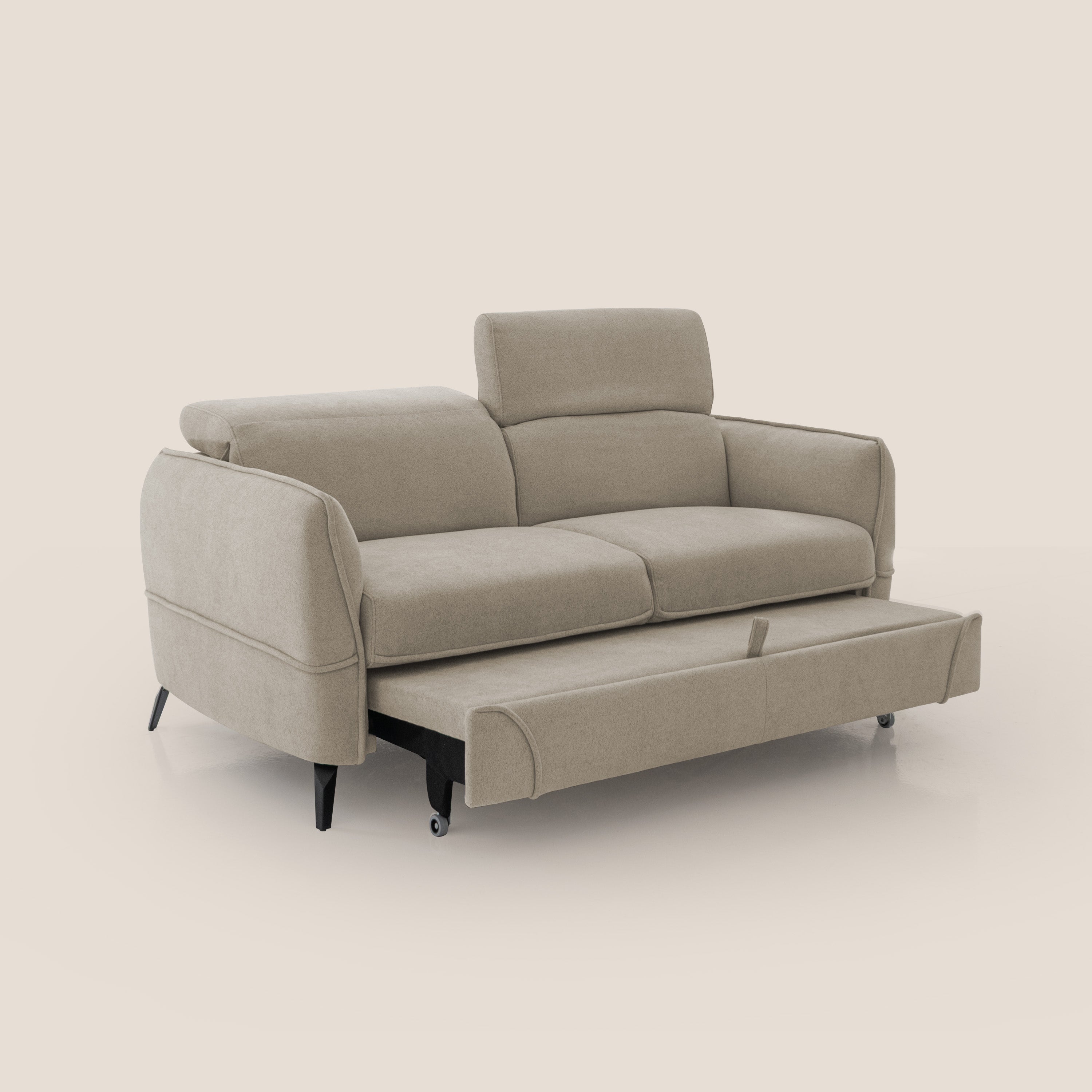 Bloom Divano con poggiapiedi estraibile piedini alti e poggiatesta reclinabili in tessuto bouclé impermeabile T07 beige - divitt.sbs