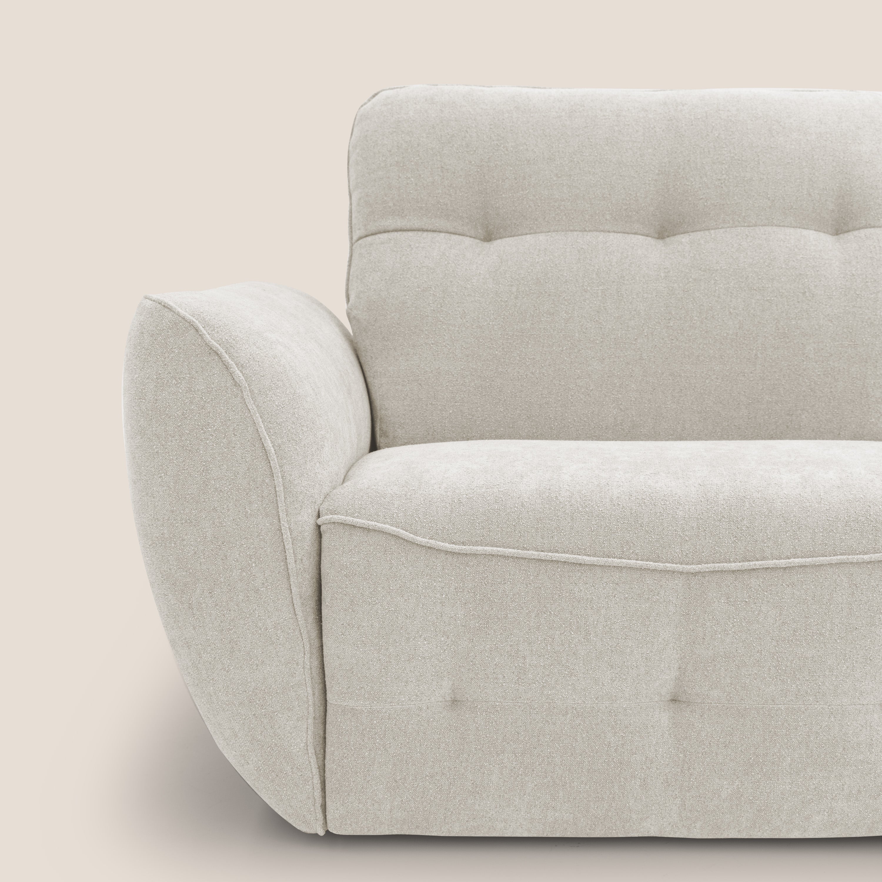 Cerbero divano angolare con pouf mobile in morbido bouclé impermeabile T07 bianco - divitt.sbs