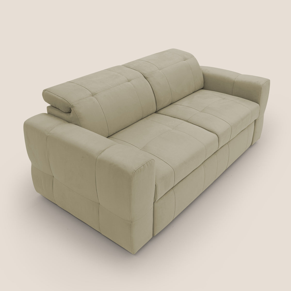 Kronos Divano con pouf estraibile poggiapiedi e poggiatesta reclinabili in morbida microfibra impermeabile T11 beige - divitt.sbs