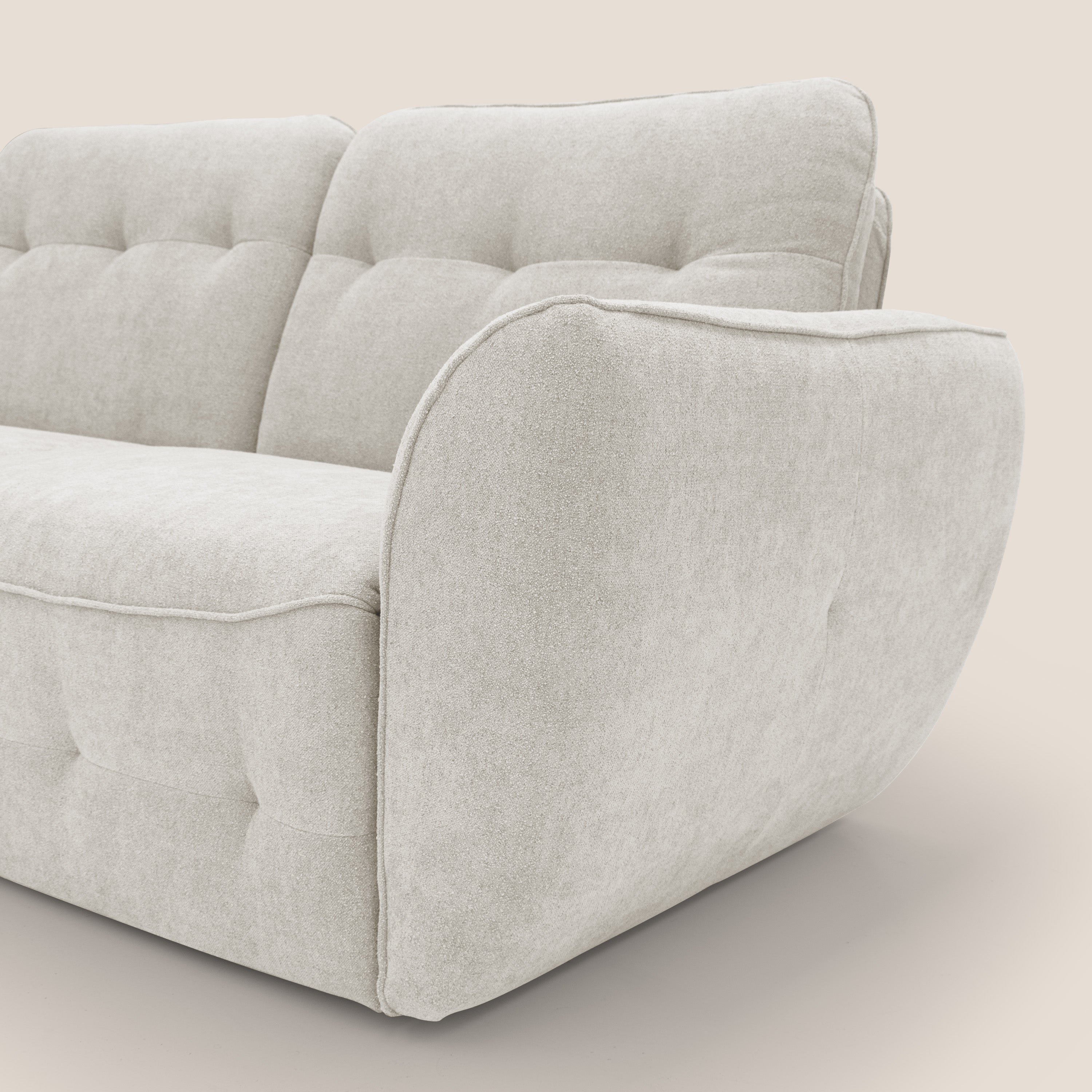 Cerbero divano angolare con pouf mobile in morbido bouclé impermeabile T07 bianco - divitt.sbs