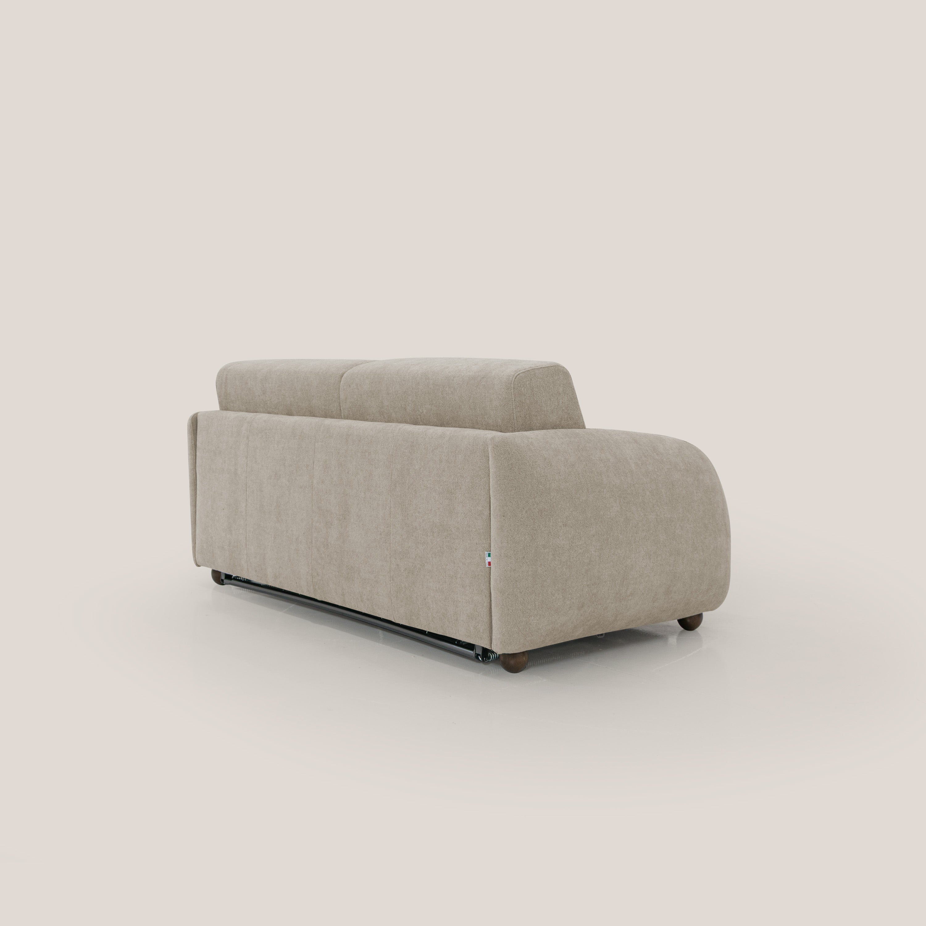 Giglio divano letto scandinavo japandi con materasso H18 cm in tessuto Bouclé impermeabile T07 beige - divitt.sbs